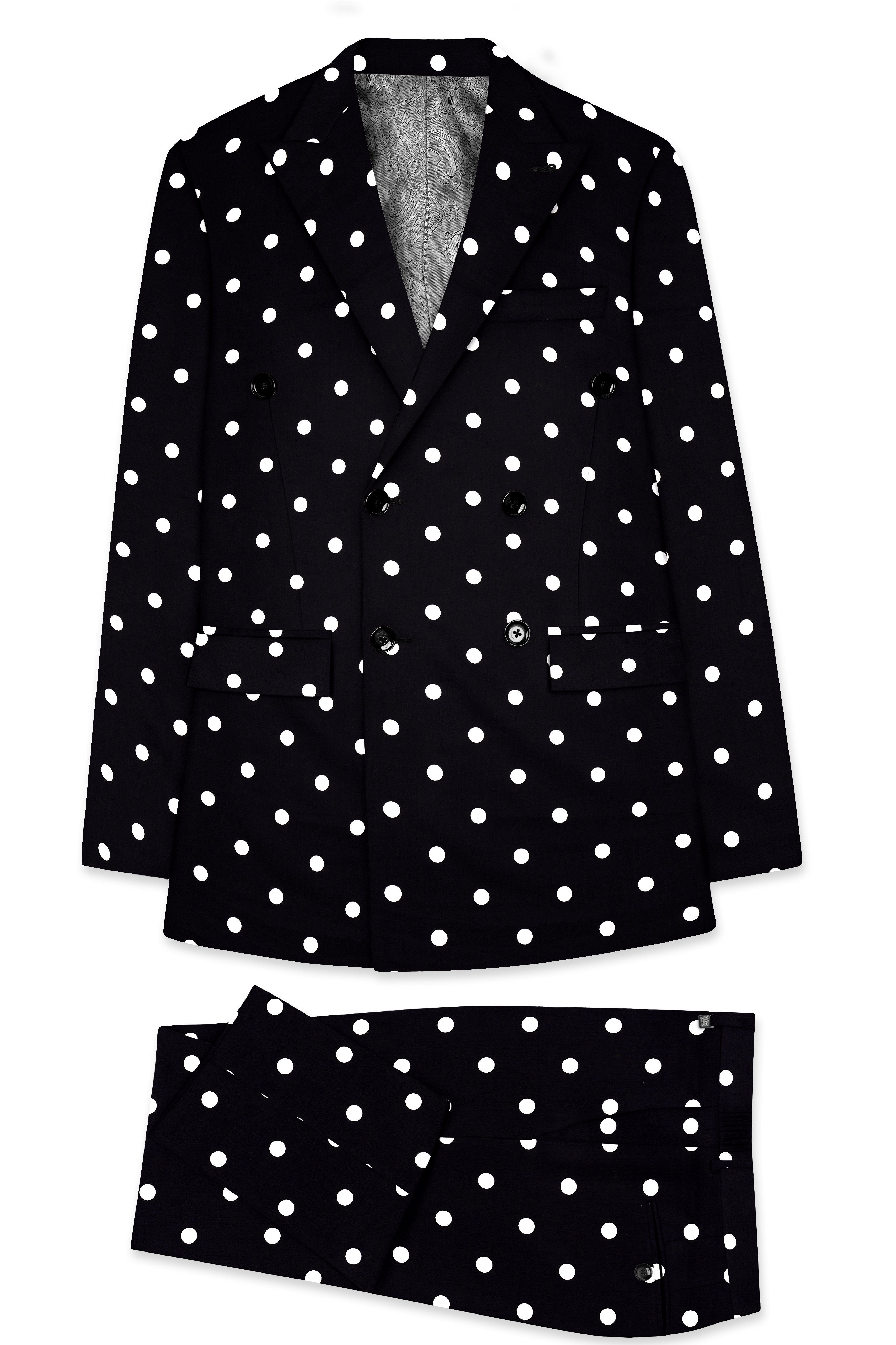 Jade Black Polka Print Double Breasted Suit