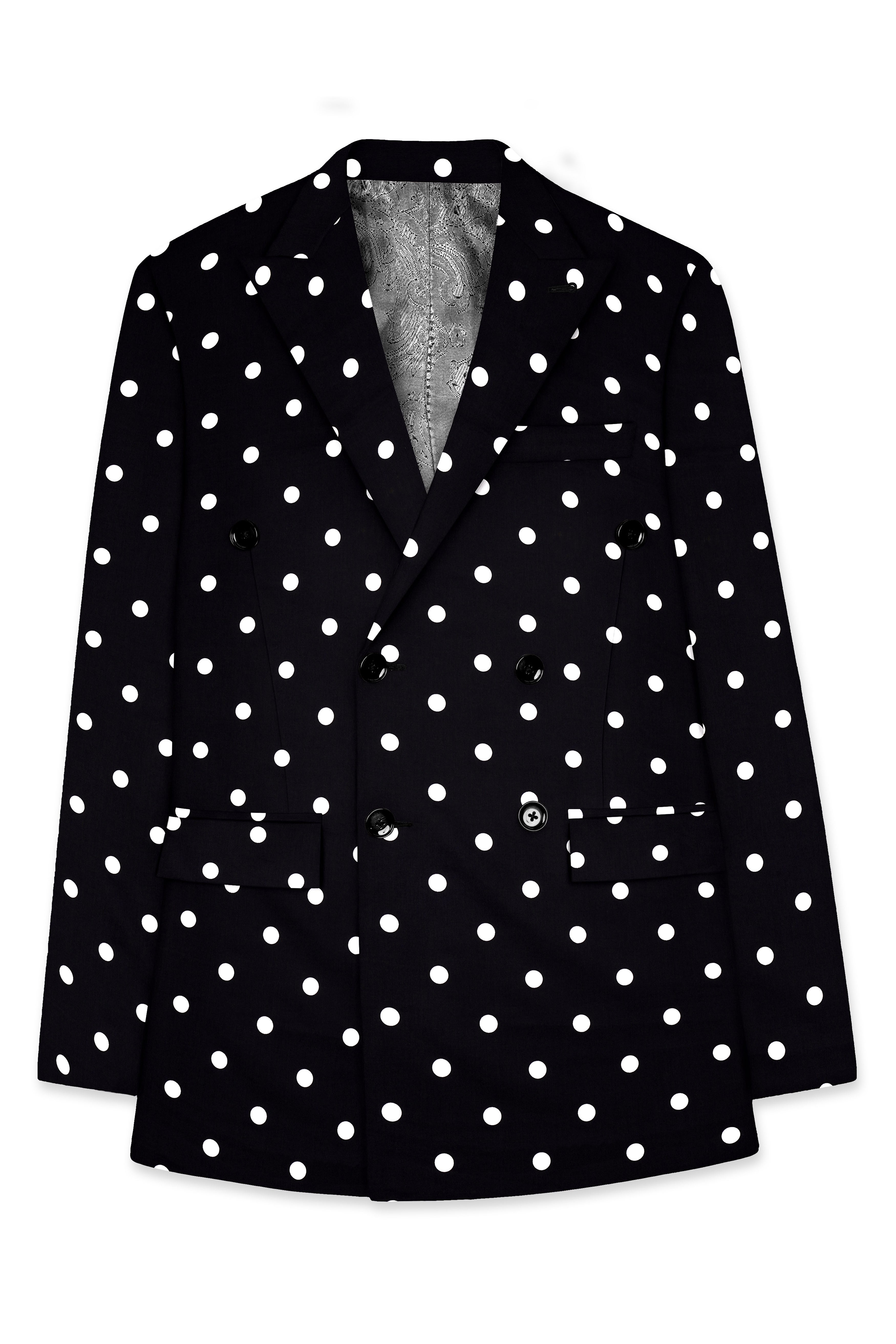Jade Black Polka Print Double Breasted Suit