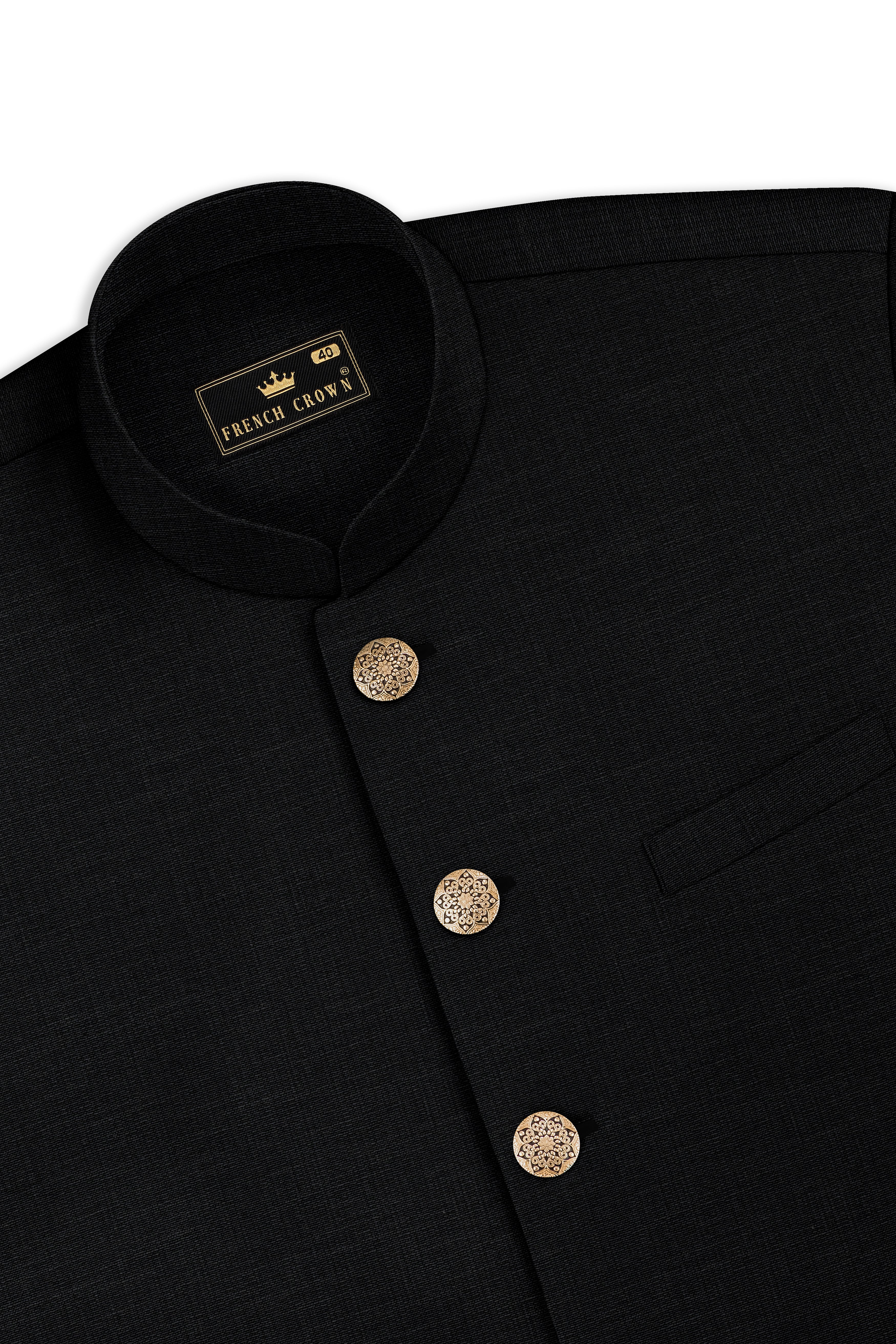 Diesel Black Cross Placket Wool Rich Bandhgala Suit
