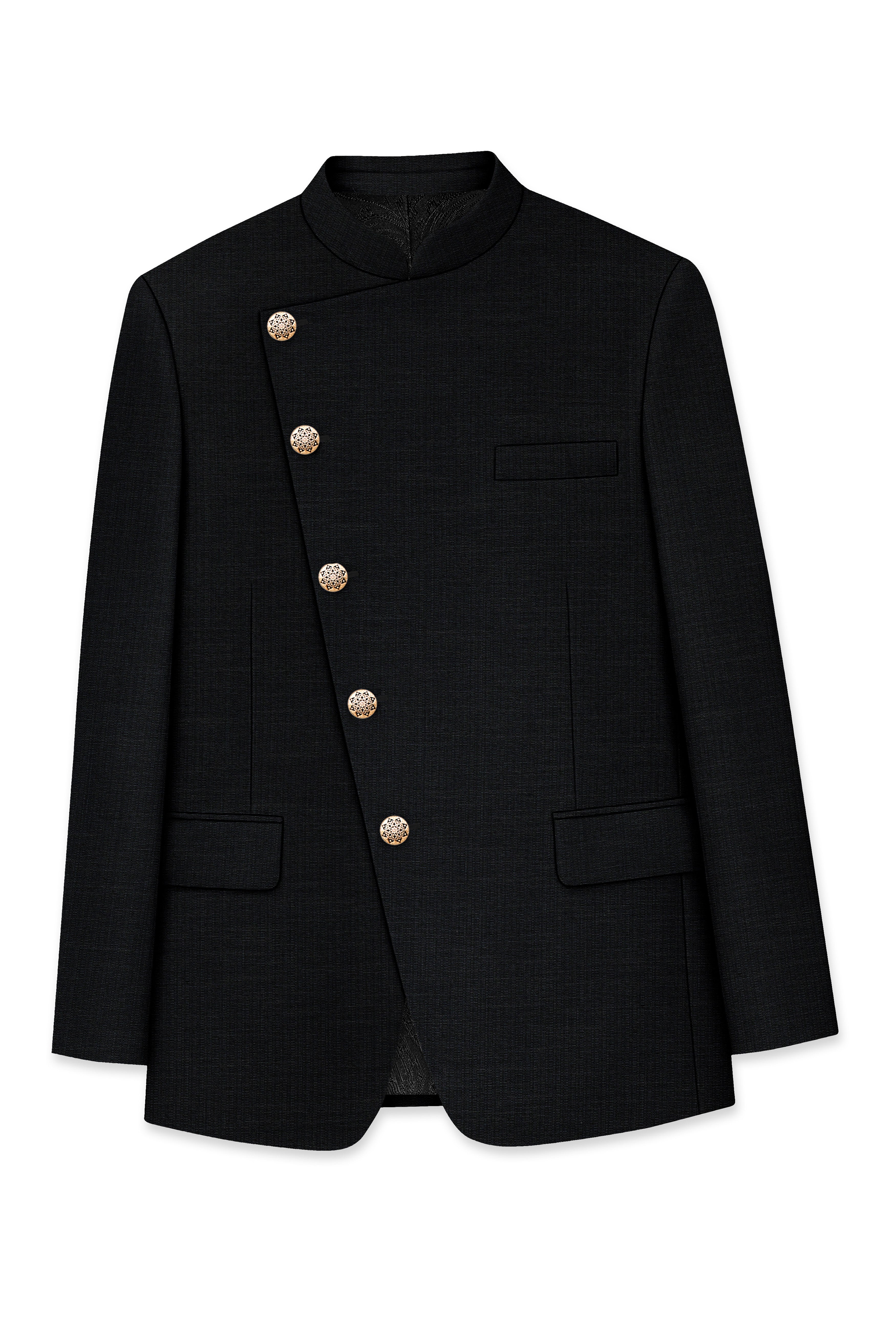 Diesel Black Cross Placket Wool Rich Bandhgala Suit