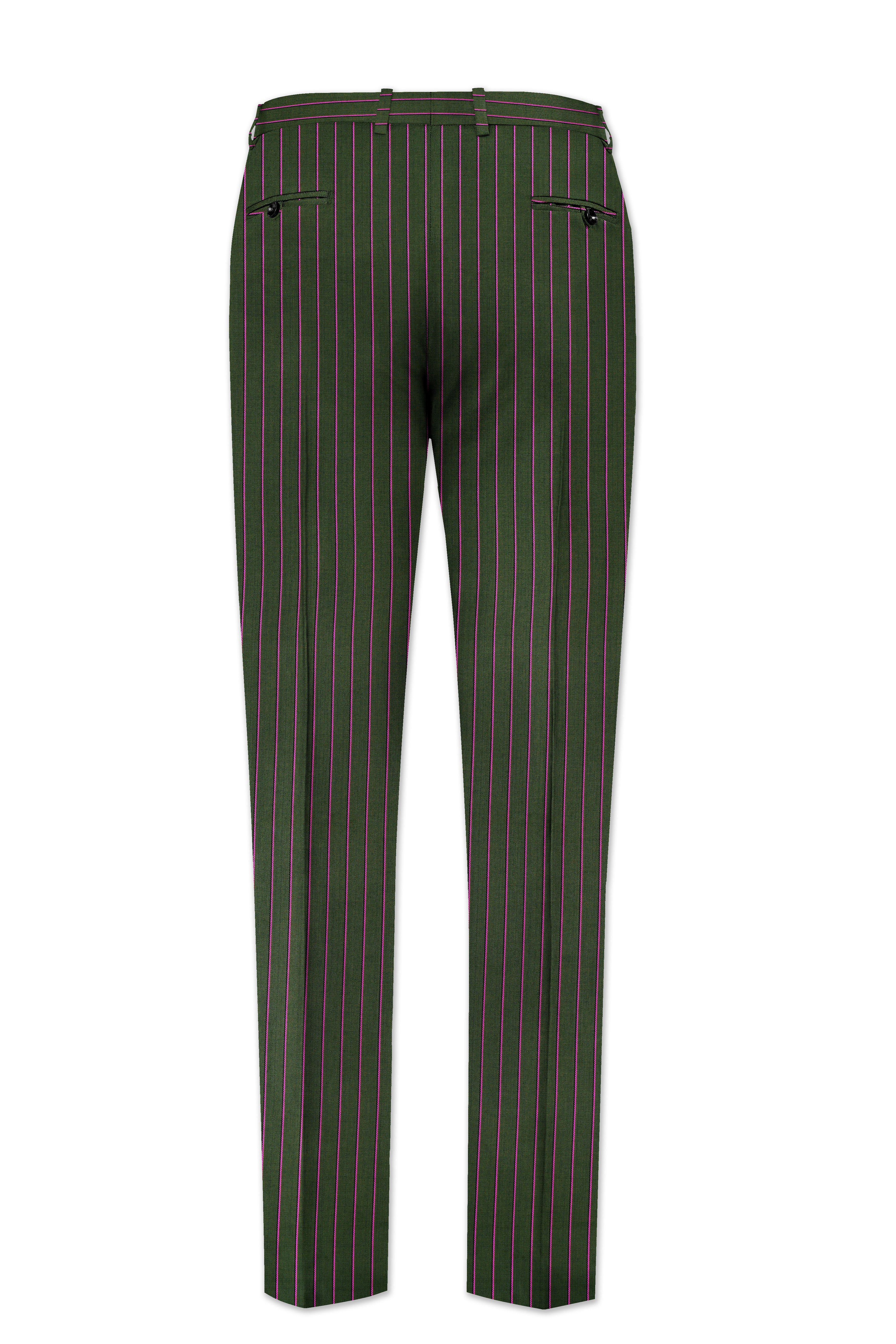 Kelp Green Woolrich Striped Cross Placket Bandhgala Suit
