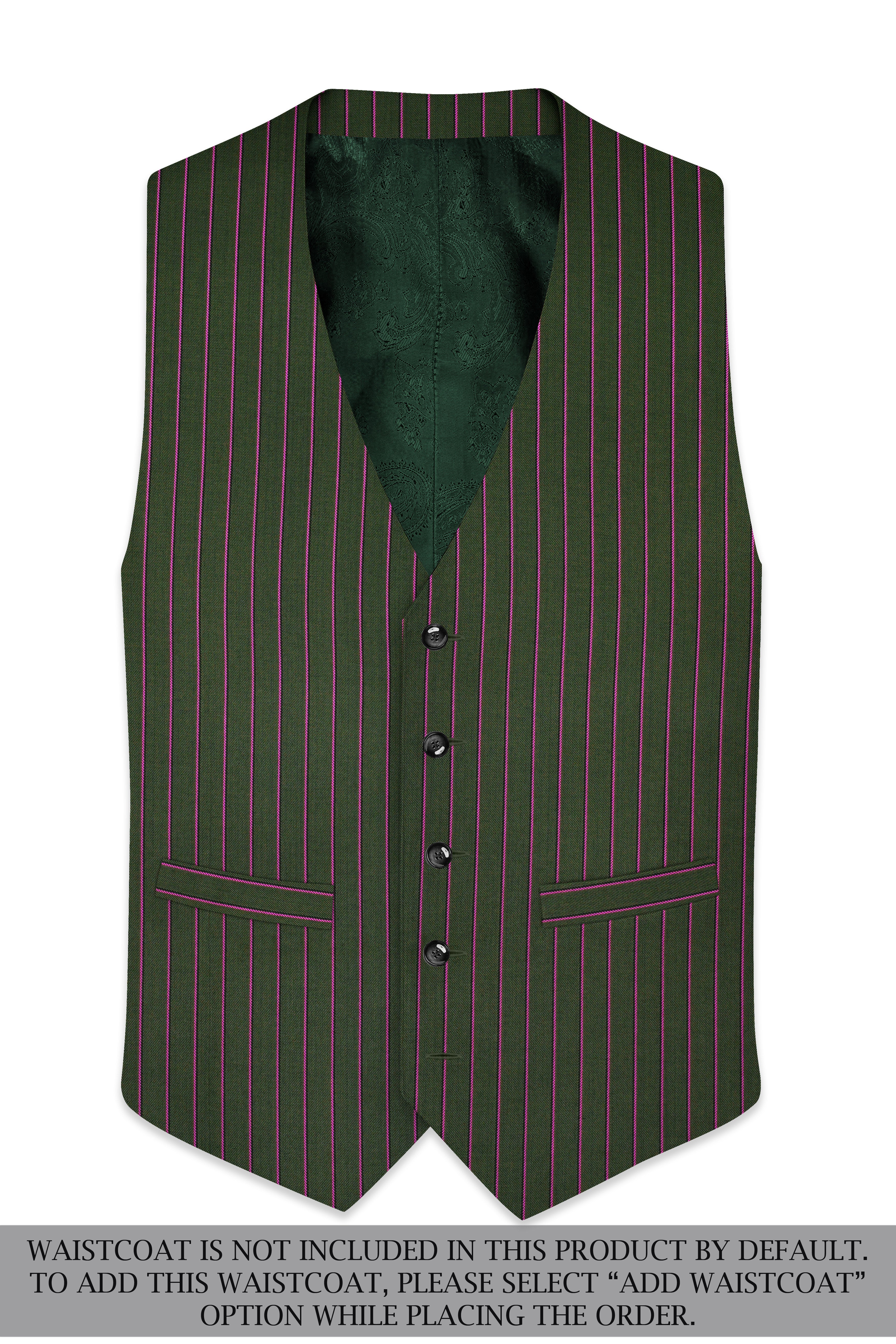 Kelp Green Woolrich Striped Cross Placket Bandhgala Suit