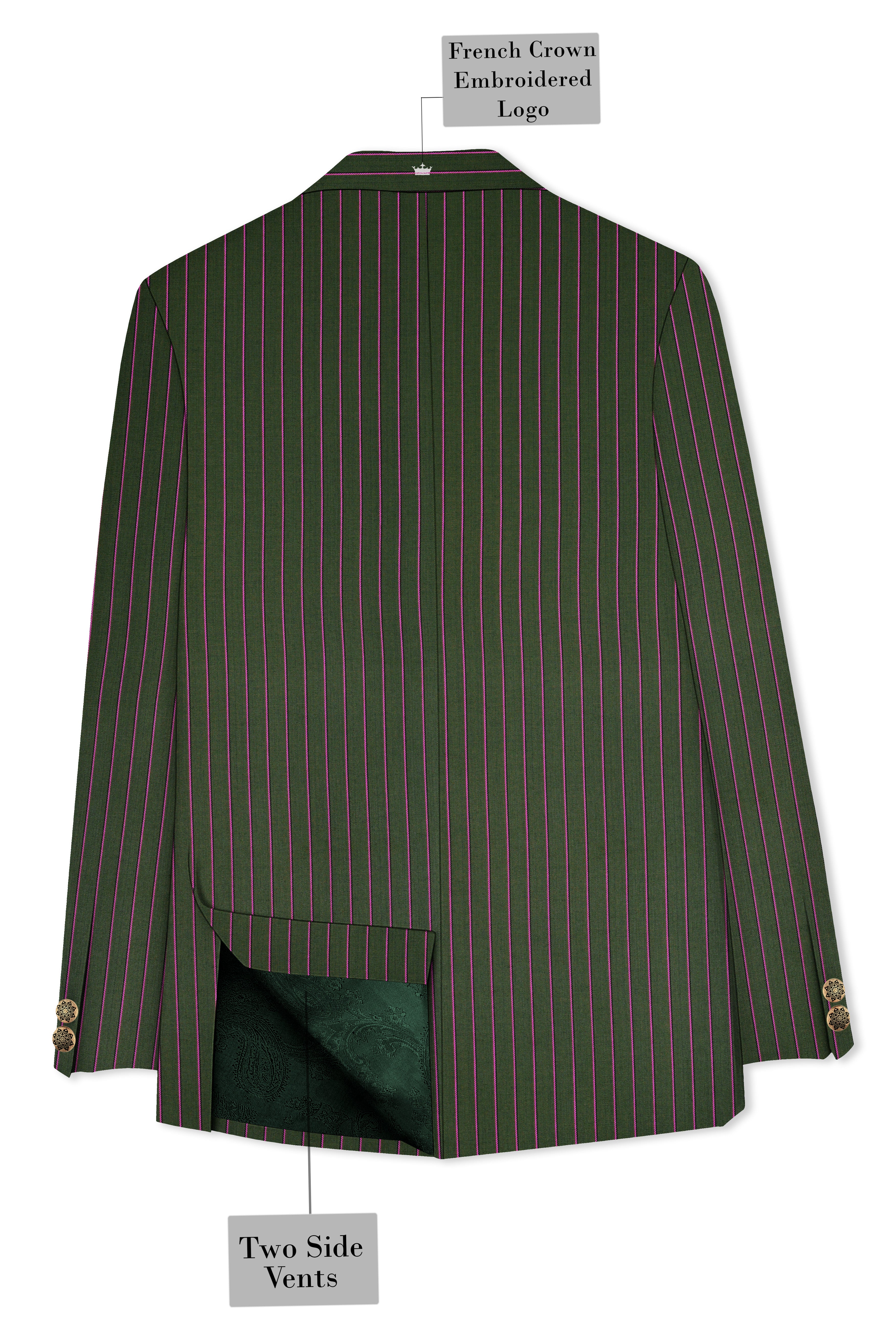 Kelp Green Woolrich Striped Cross Placket Bandhgala Suit