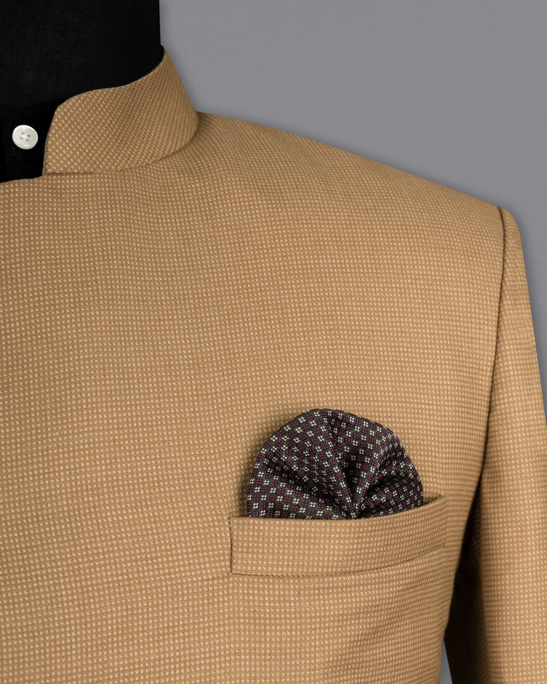 Oak Brown Cross Placket Bandhgala Premium Cotton Suit