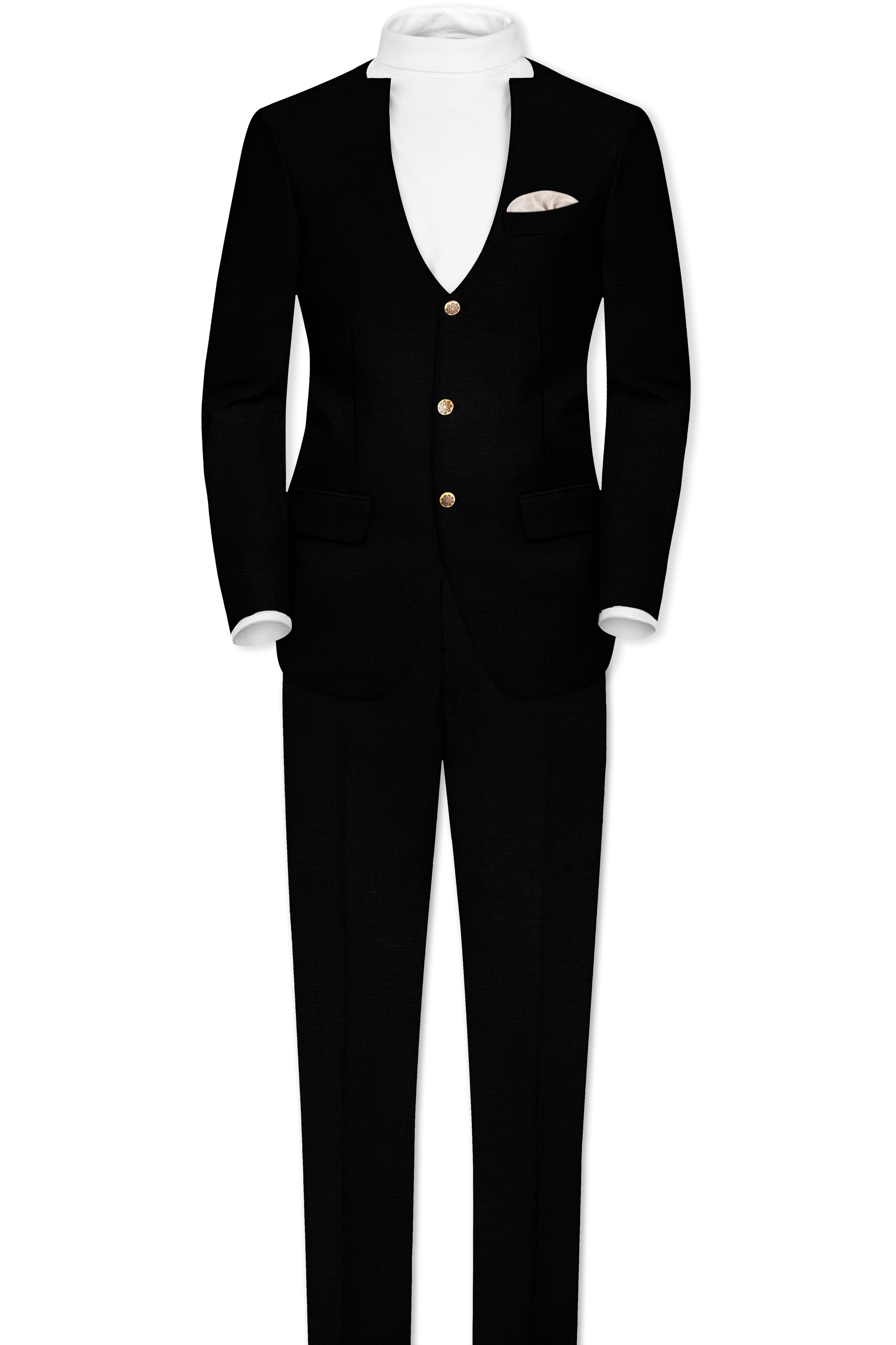 Jade Black Stretchable Subtle Sheen Designer Wool Rich Suit