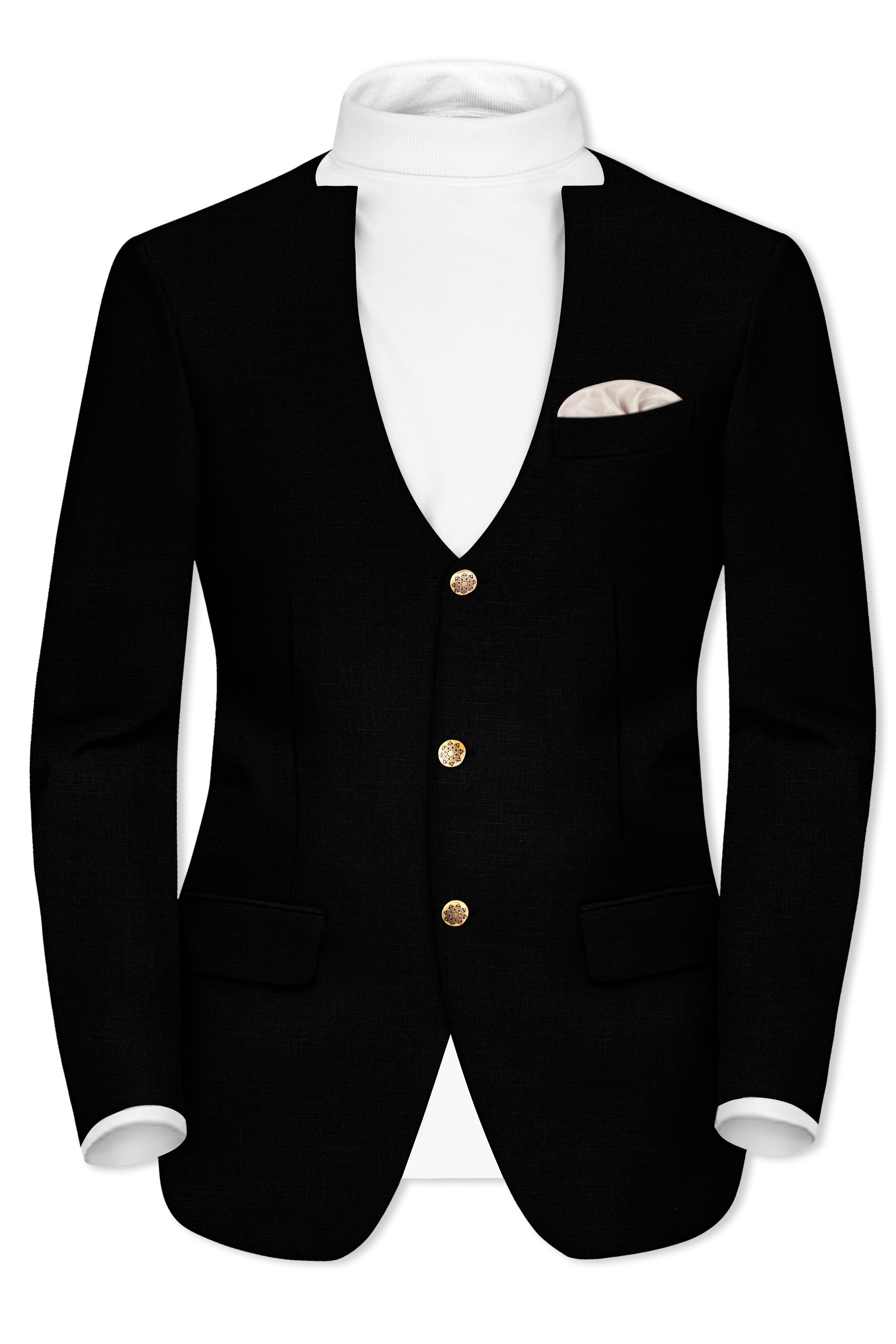 Jade Black Stretchable Subtle Sheen Designer Wool Rich Suit