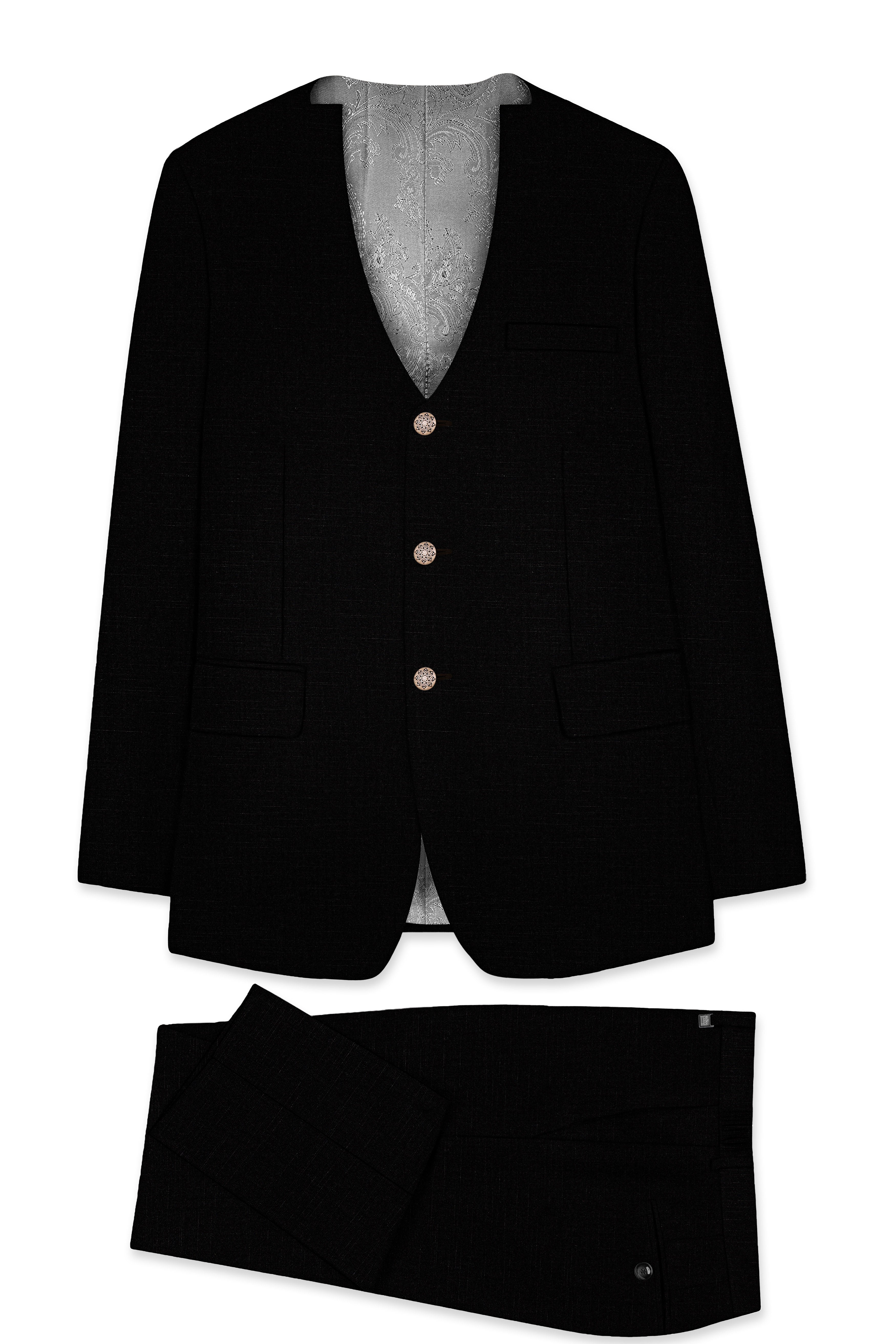 Jade Black Stretchable Subtle Sheen Designer Wool Rich Suit