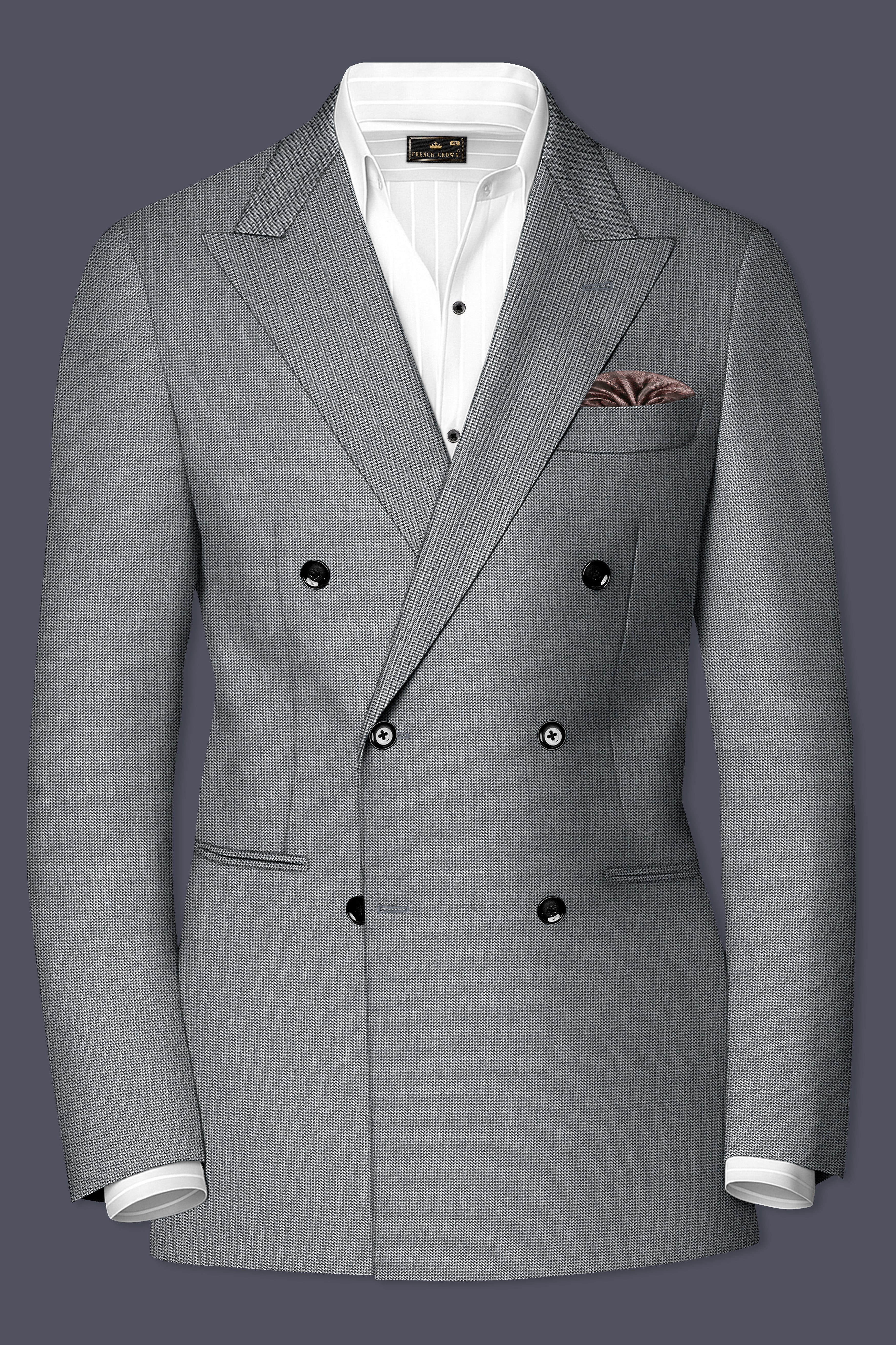 Mountain Mist Gray Houndstooth Wool Rich Double Breasted Suit