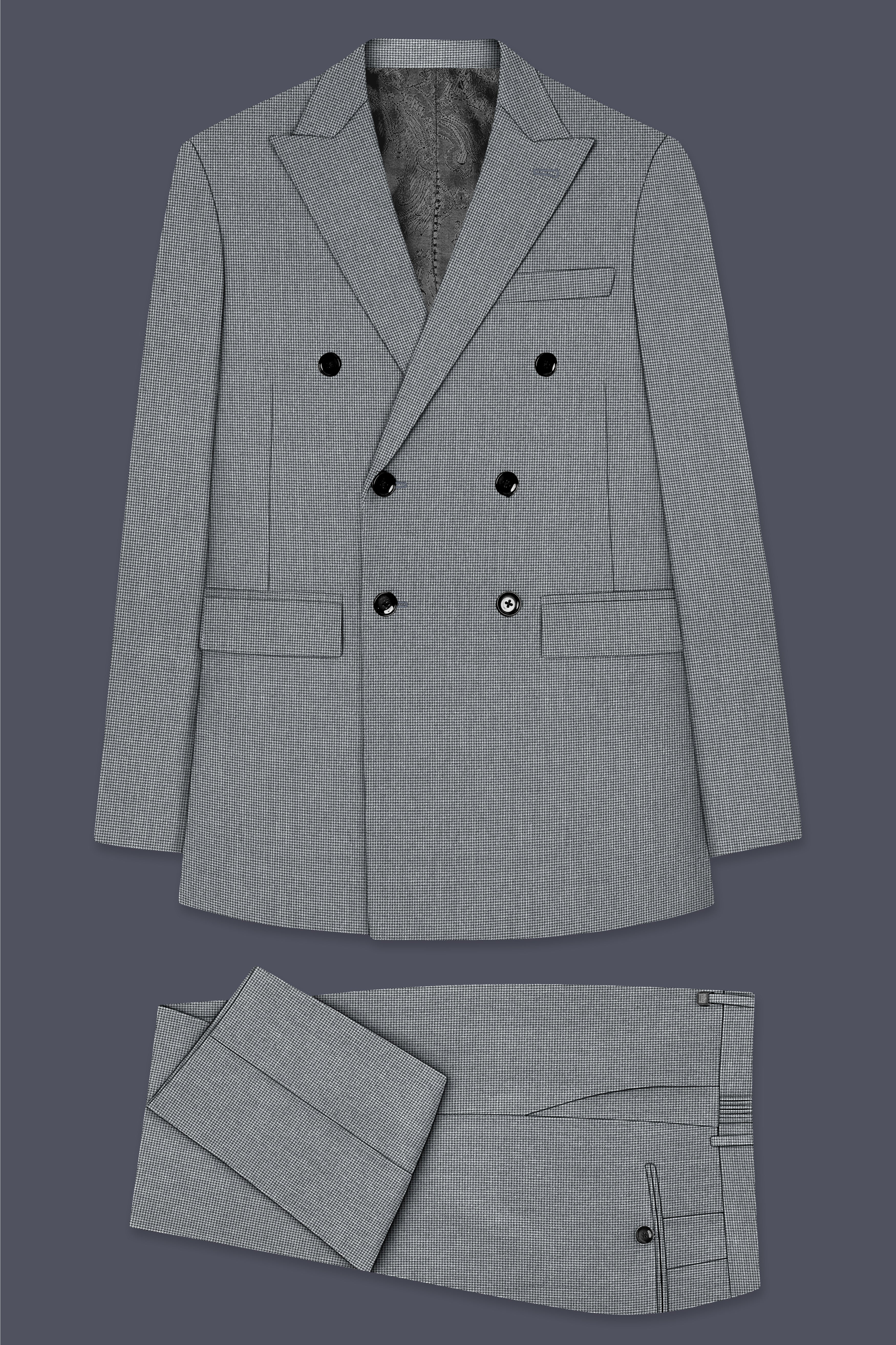 Mountain Mist Gray Houndstooth Wool Rich Double Breasted Suit