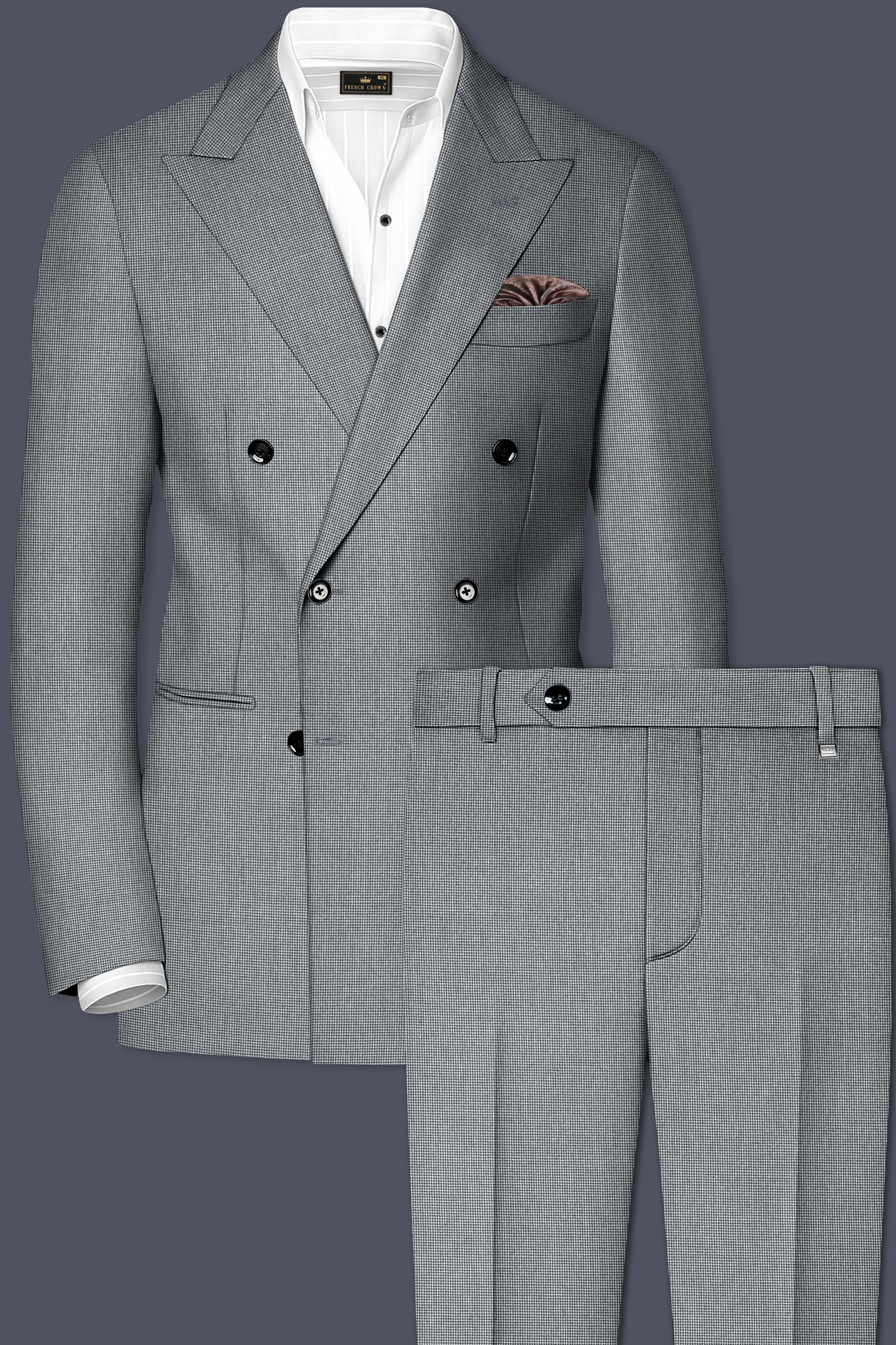 Mountain Mist Gray Houndstooth Wool Rich Double Breasted Suit