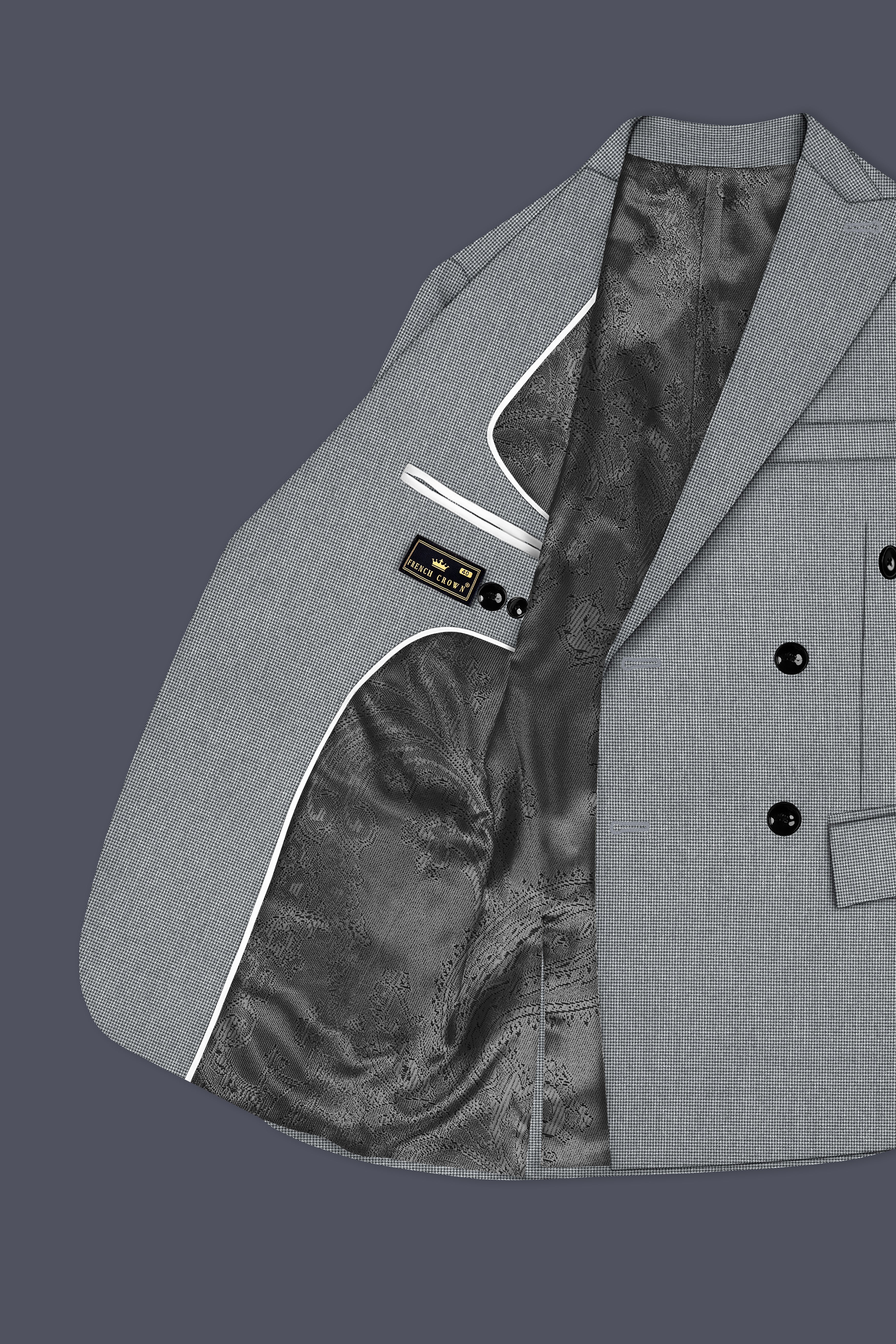 Mountain Mist Gray Houndstooth Wool Rich Double Breasted Suit