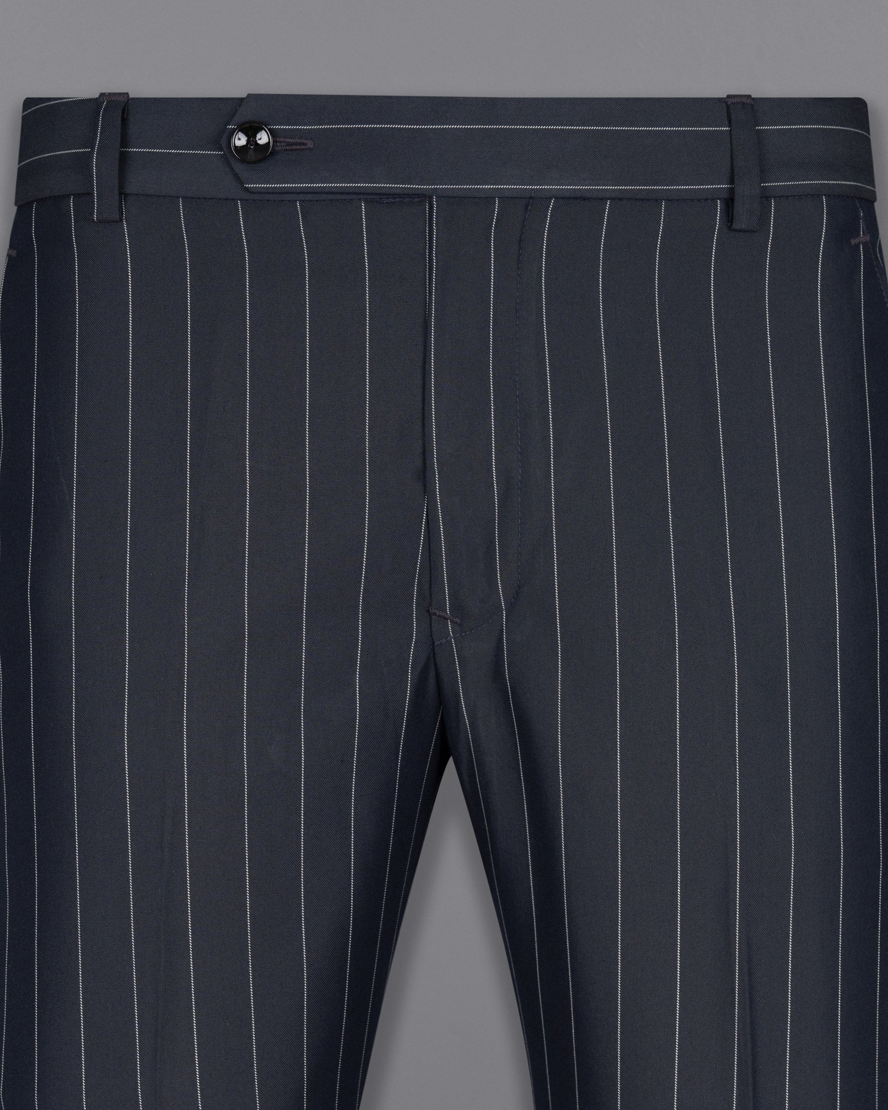 Charcoal Striped Cross Placket Wool Rich Bandhgala Suit