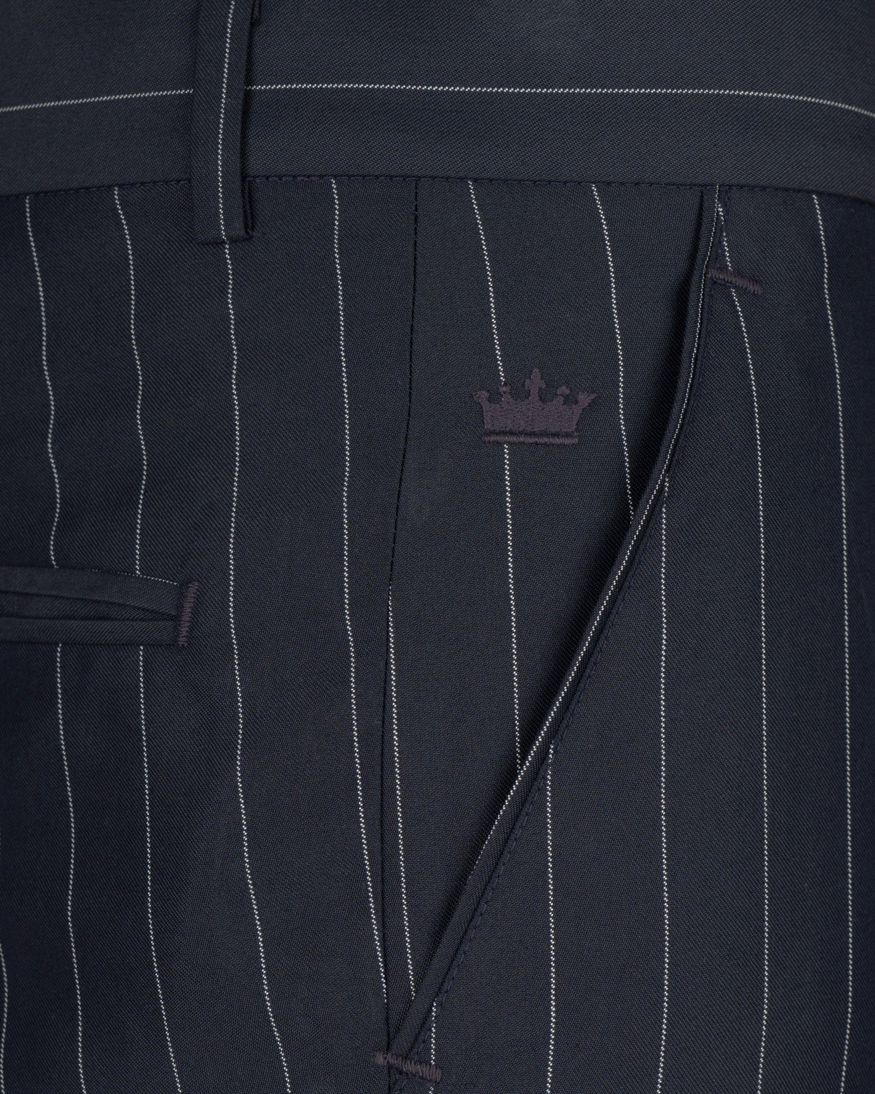 Charcoal Striped Cross Placket Wool Rich Bandhgala Suit