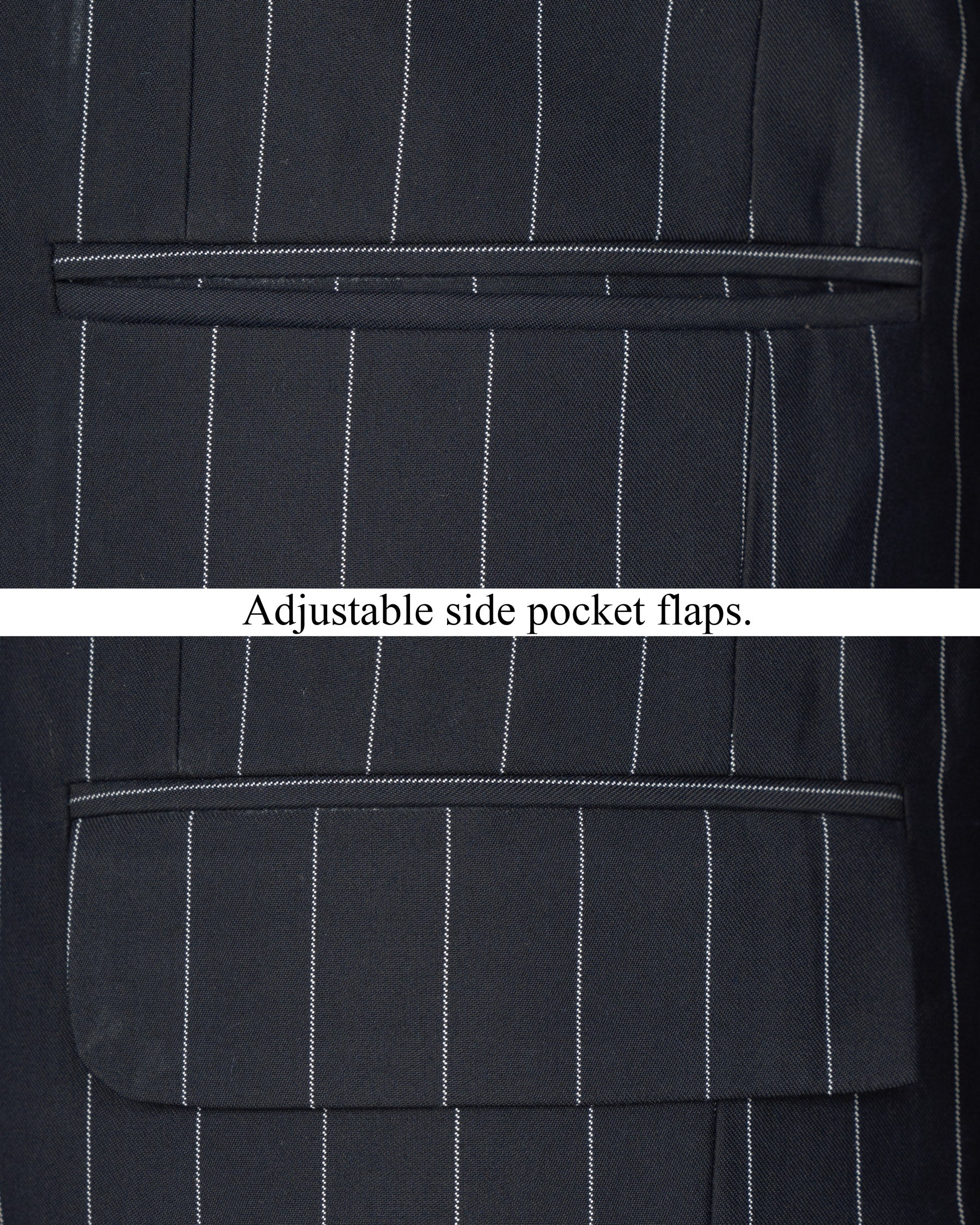 Charcoal Striped Cross Placket Wool Rich Bandhgala Suit