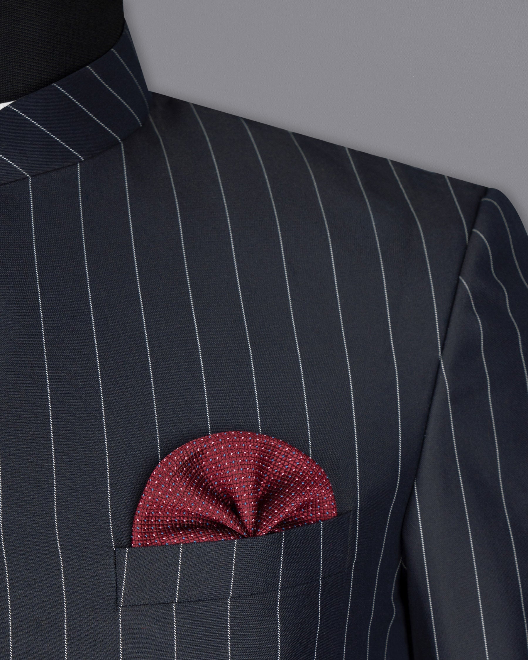 Charcoal Striped Cross Placket Wool Rich Bandhgala Suit