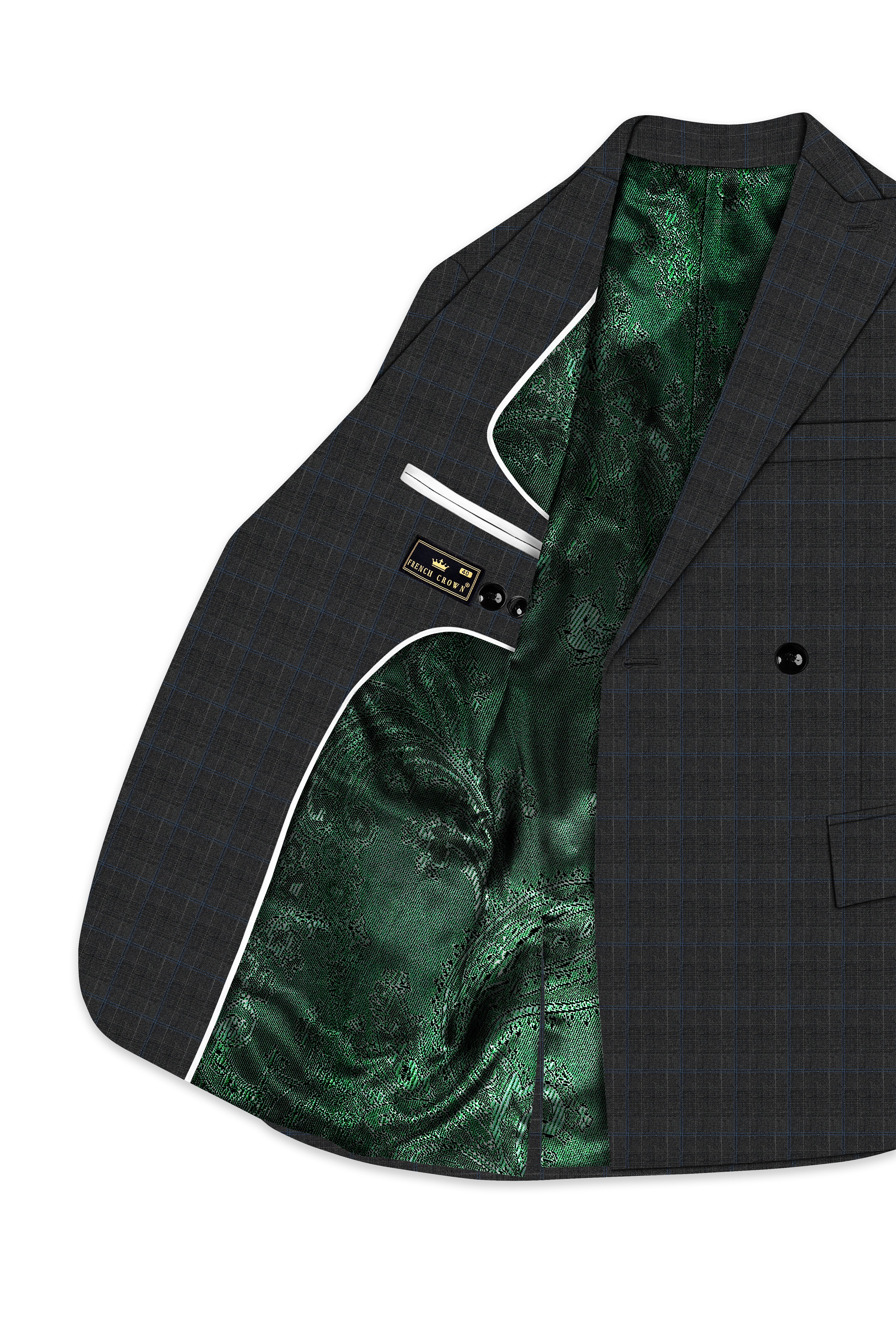 Cape Cod Gray Super fine Checkered Double Breasted Wool Rich Suit