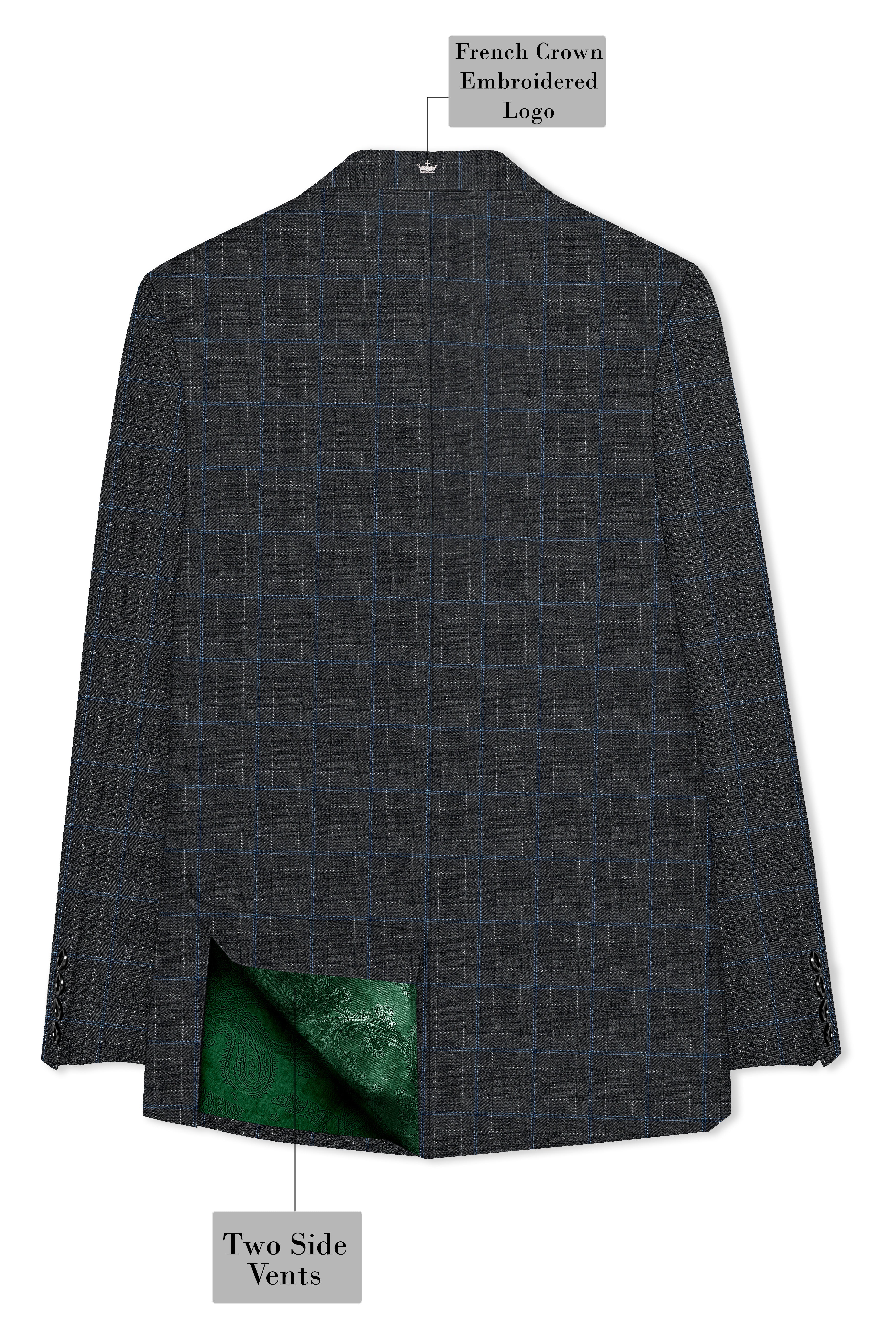 Cape Cod Gray Super fine Checkered Double Breasted Wool Rich Suit