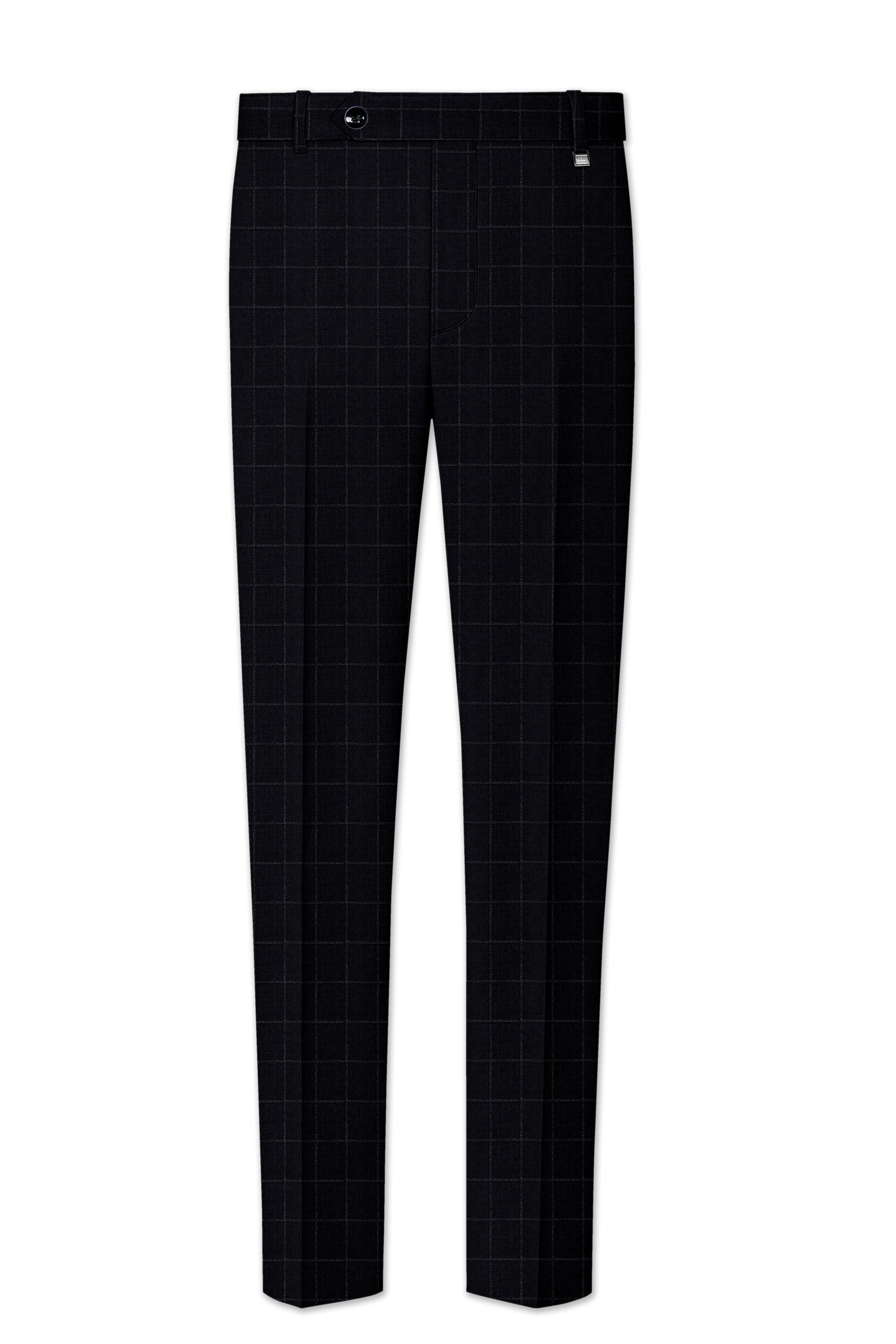 Log Cabin Black Super fine  Windowpane Cross Placket Wool Rich Bandhgala Suit