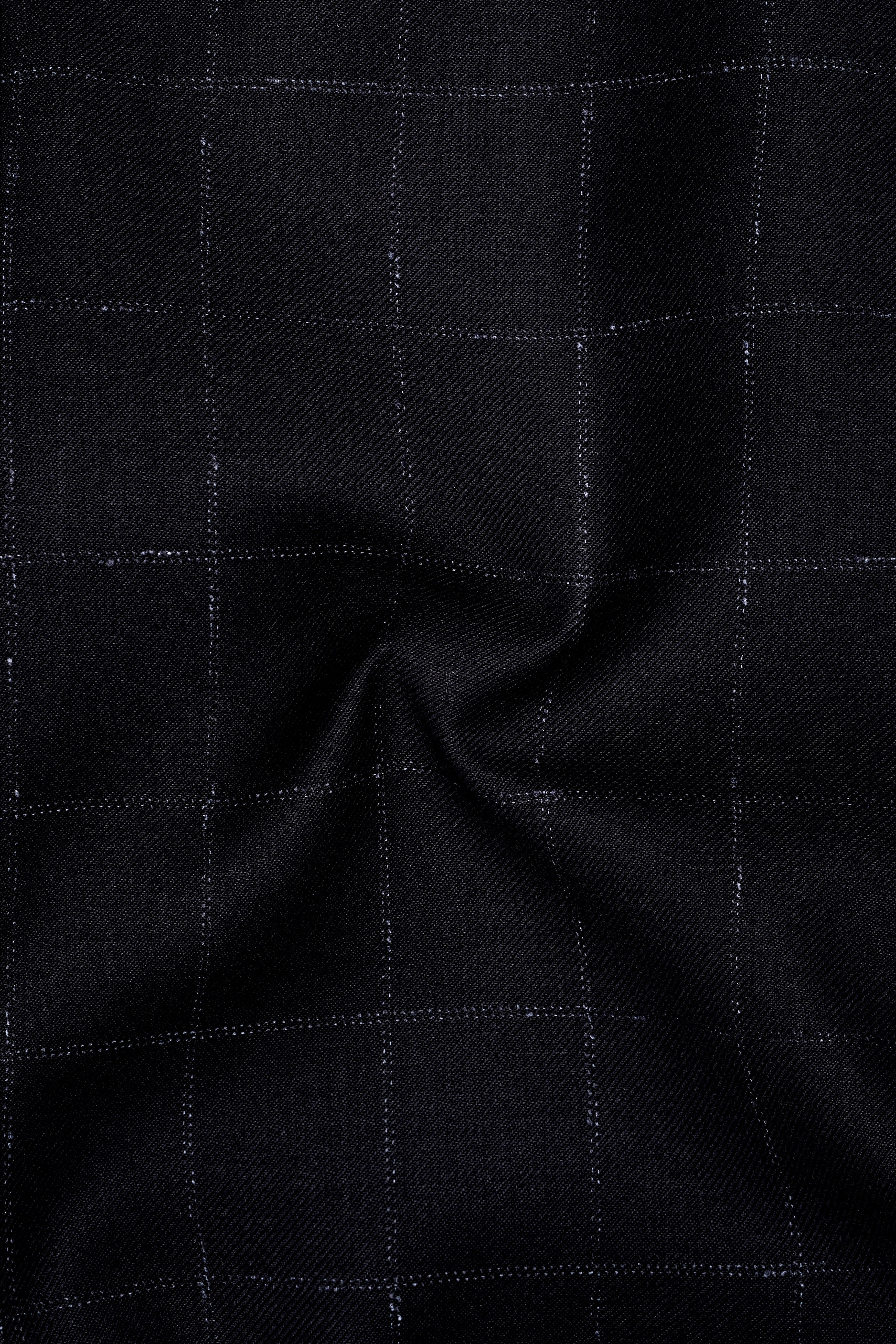 Log Cabin Black Super fine  Windowpane Cross Placket Wool Rich Bandhgala Suit