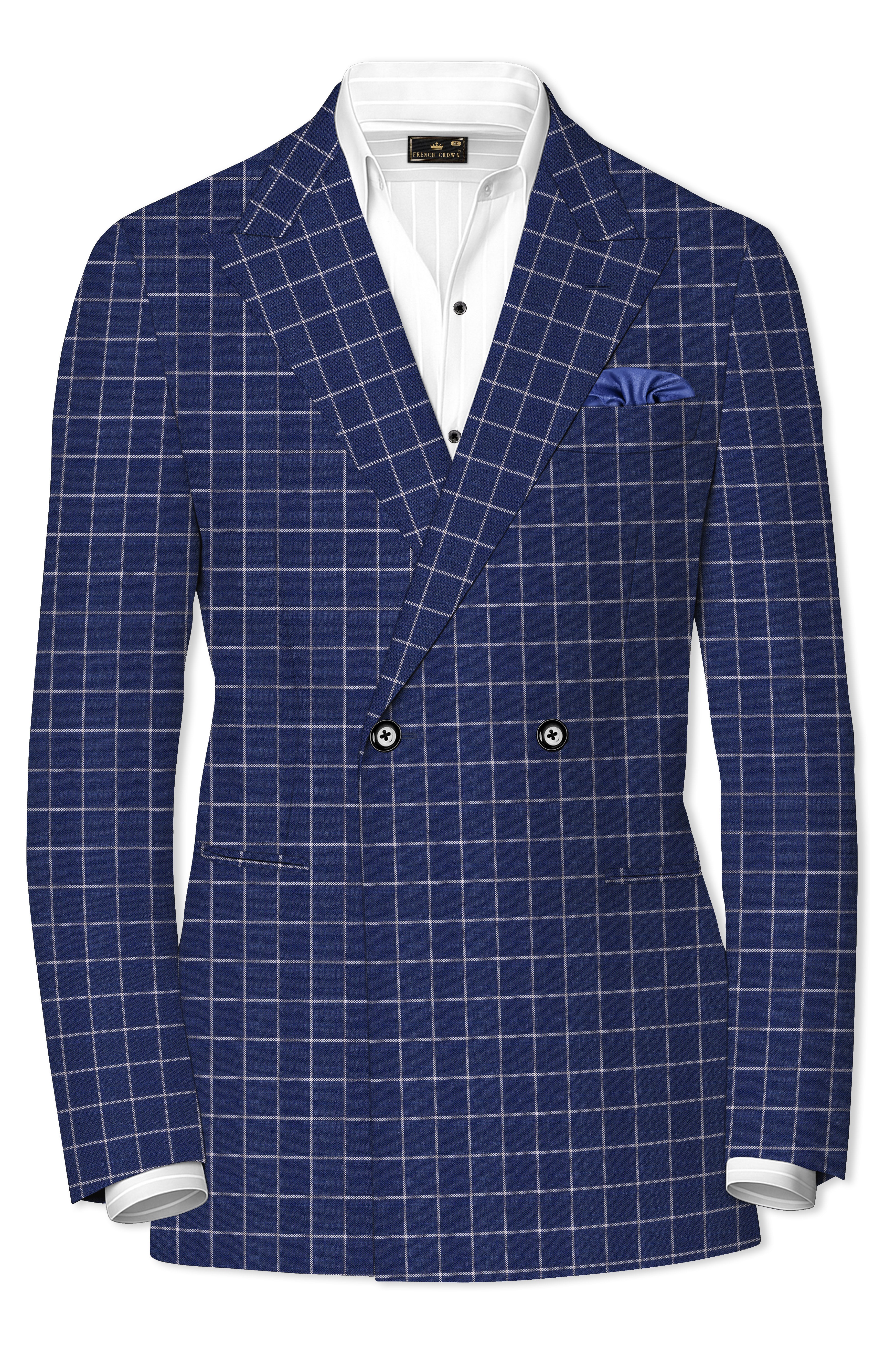 Rhino Blue Super fine Checkered Double Breasted Premium Cotton Suit