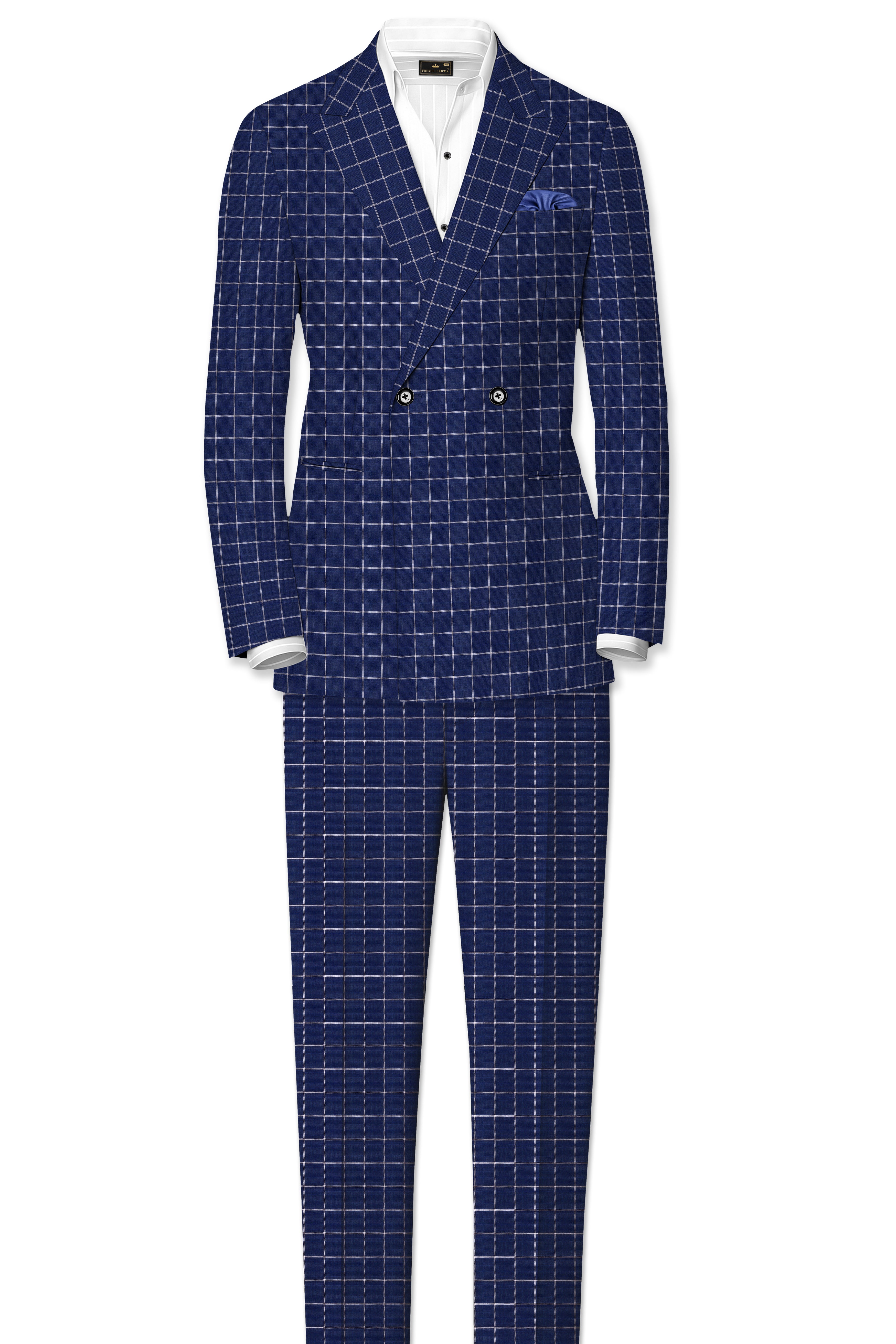 Rhino Blue Super fine Checkered Double Breasted Premium Cotton Suit