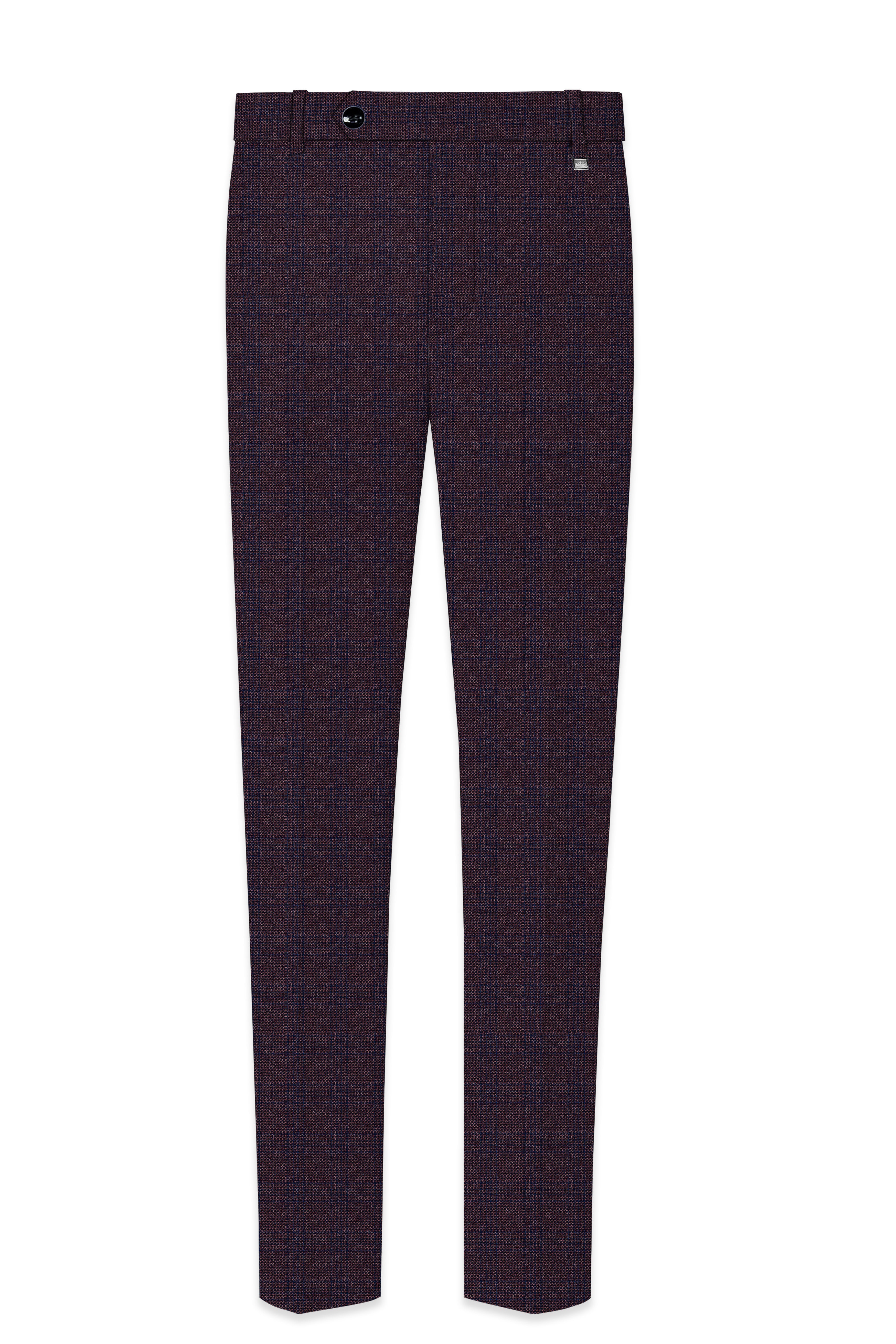 Thunder Brown Subtle Checkered Woolrich Cross Placket Bandhgala Suit