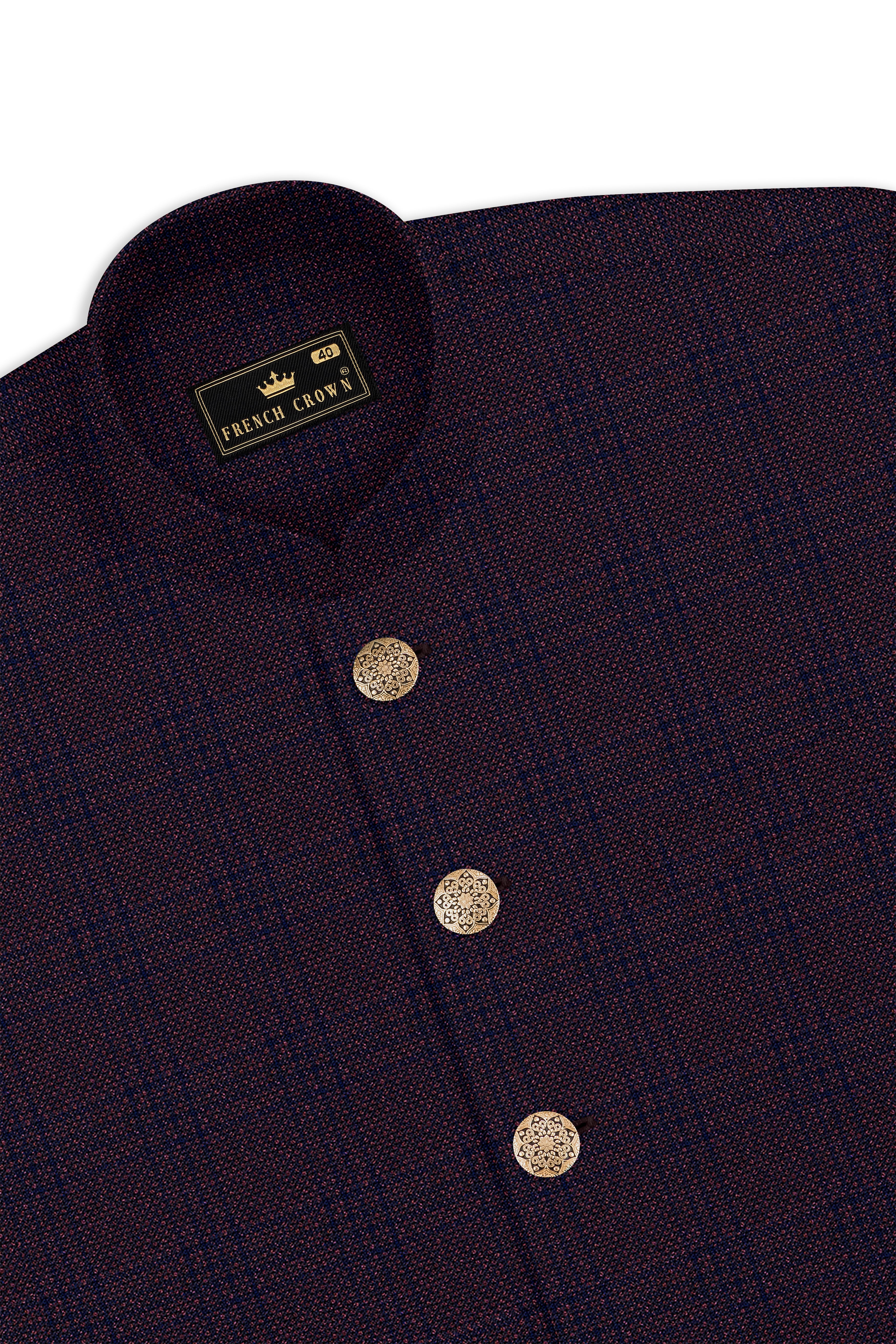 Thunder Brown Subtle Checkered Woolrich Cross Placket Bandhgala Suit