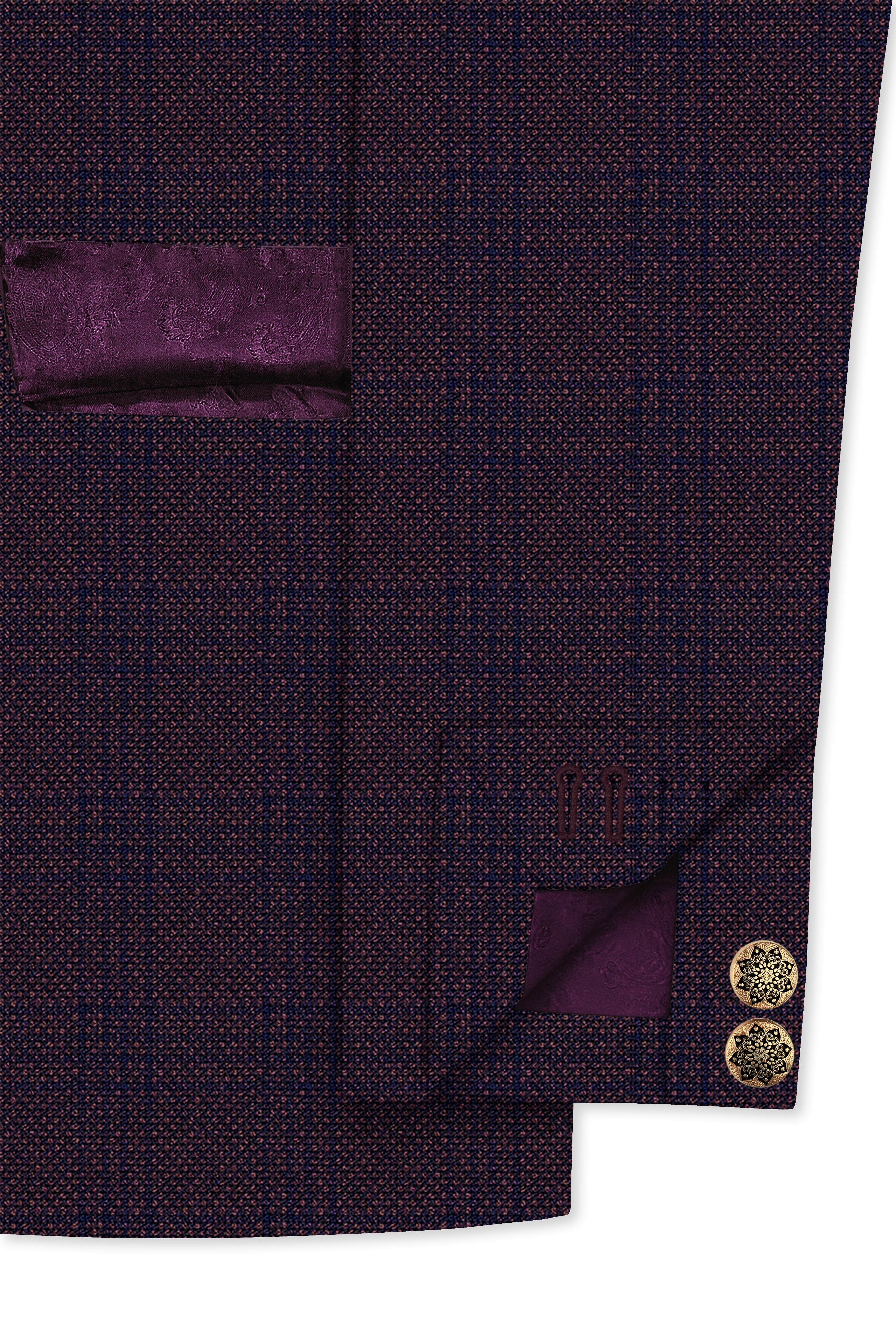 Thunder Brown Subtle Checkered Woolrich Cross Placket Bandhgala Suit