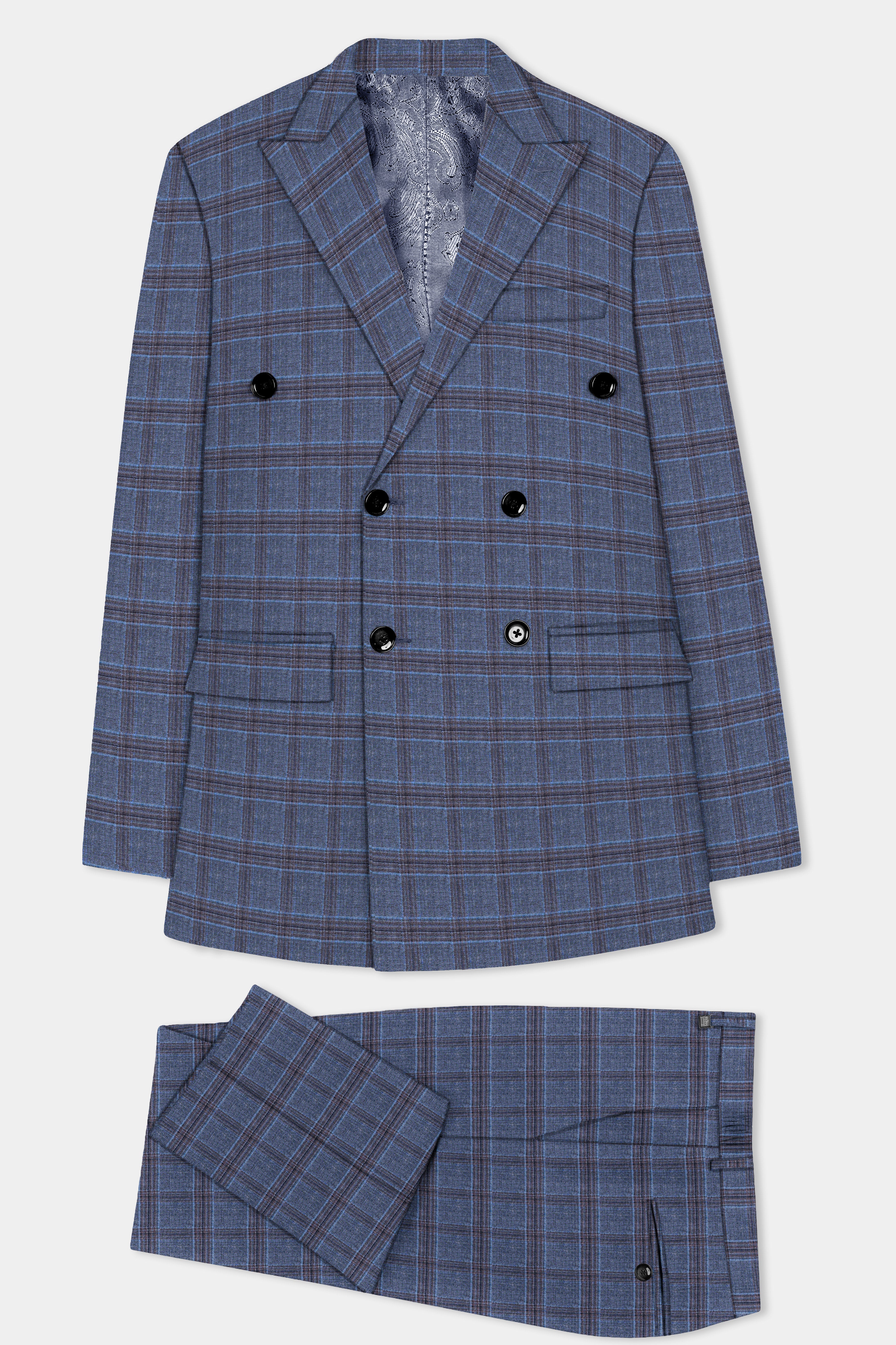 Pickled Bluewood Super fine Checkered Double Breasted Woolrich Suit