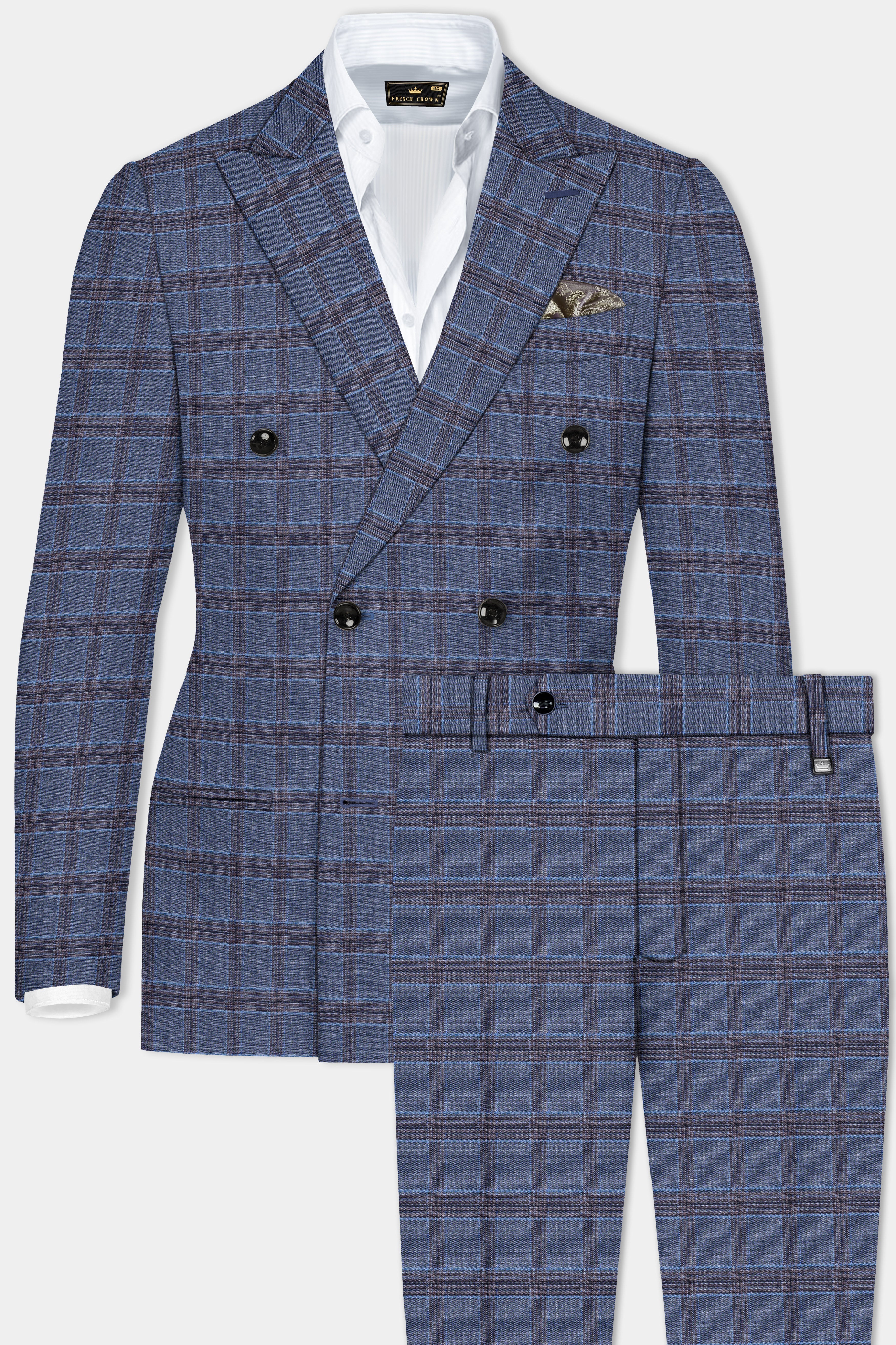 Pickled Bluewood Super fine Checkered Double Breasted Woolrich Suit