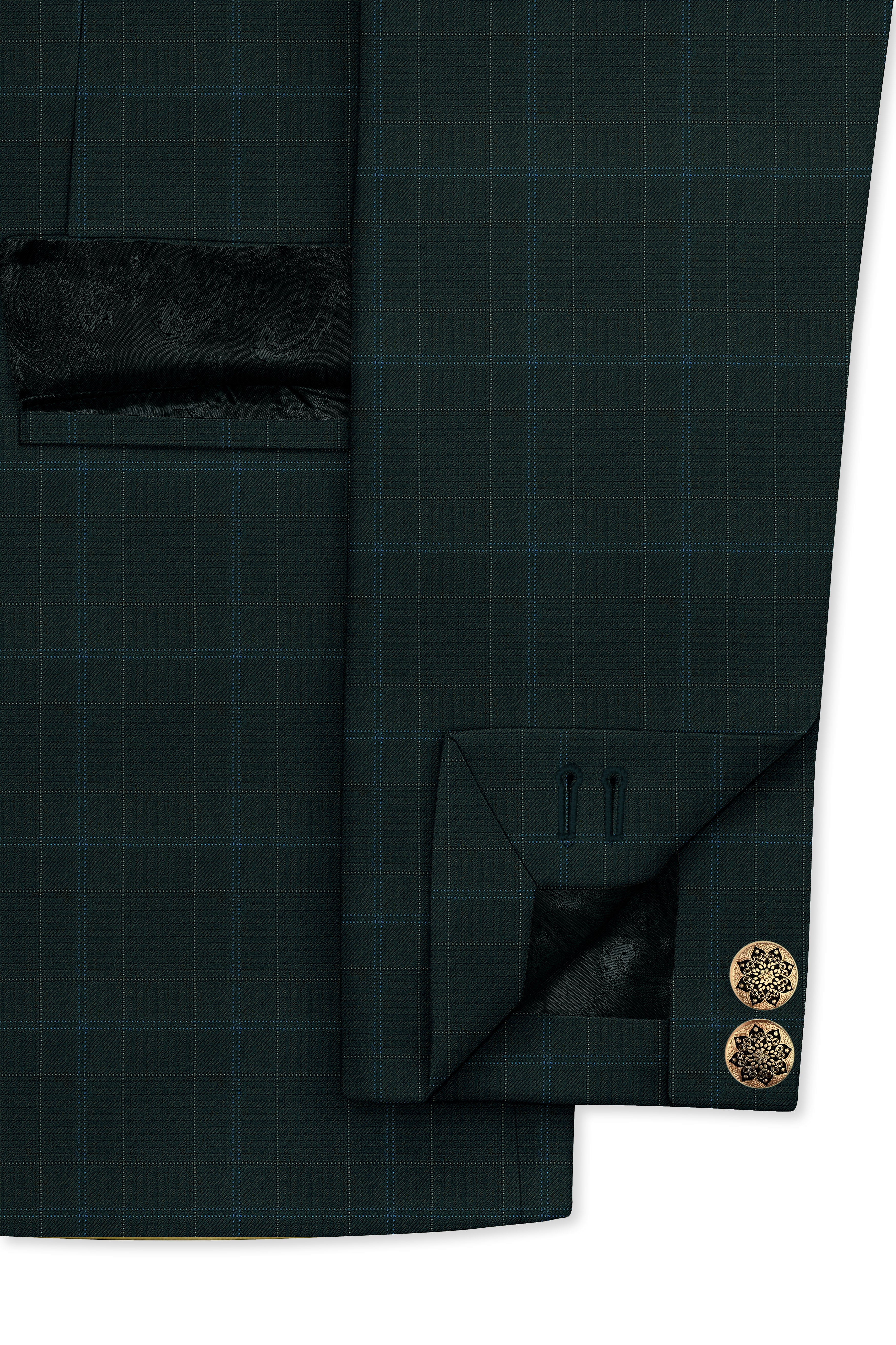 Dune Green Super fine Plaid Woolrich Cross Placket Bandhgala Suit