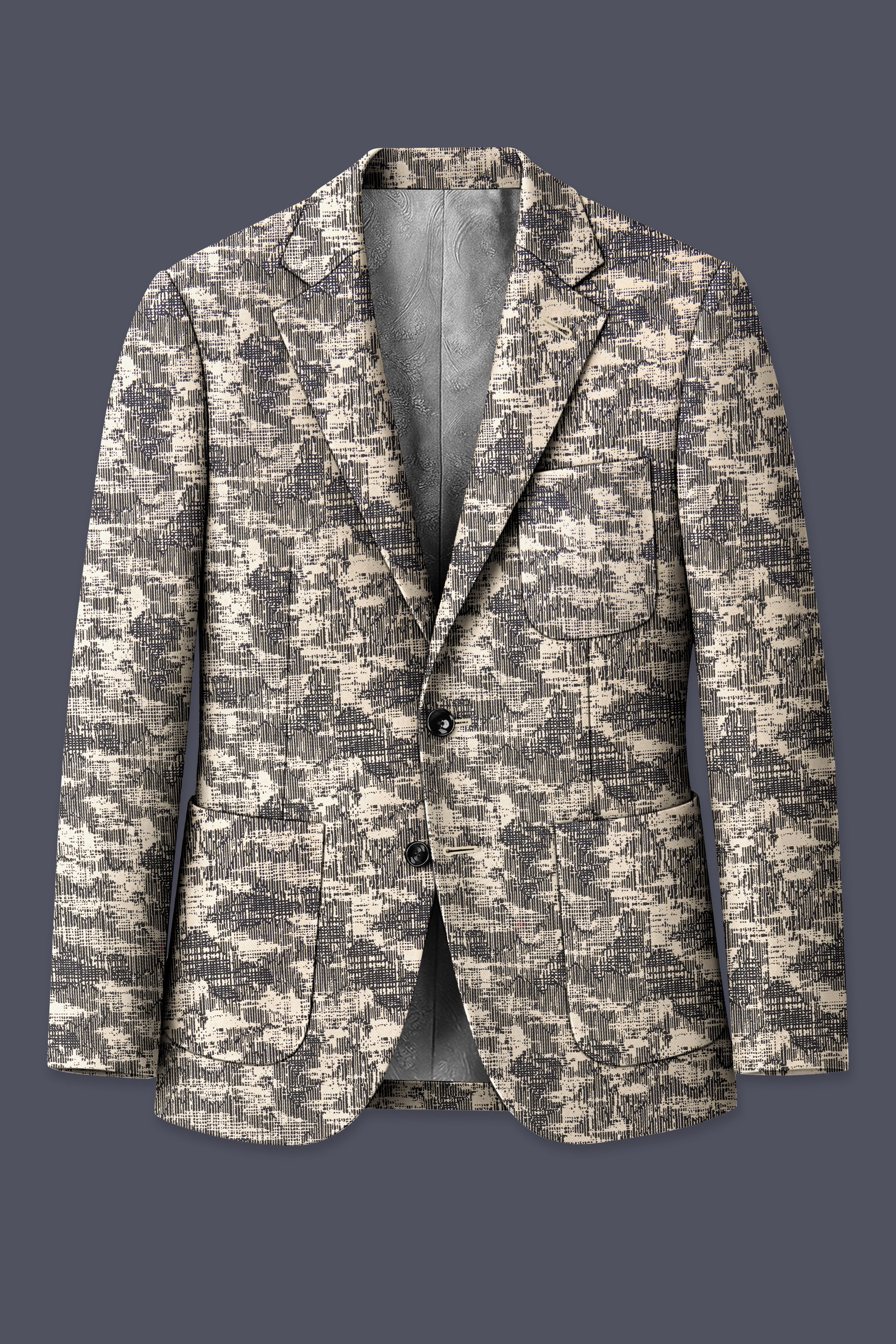 Bastille and Champagne Beige Abstract Print Designer Suit