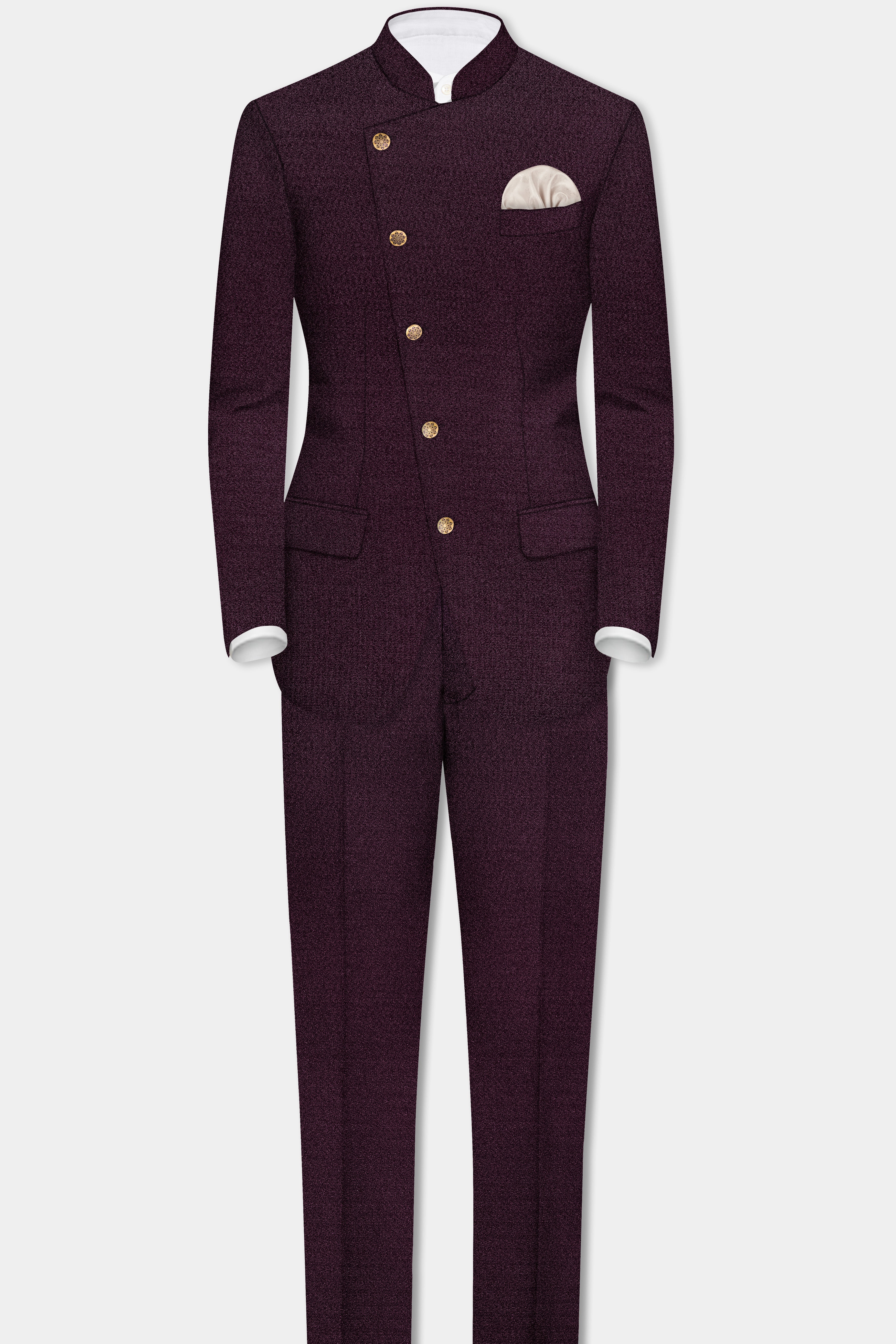 English Walnut Cross Placket Bandhgala Suit