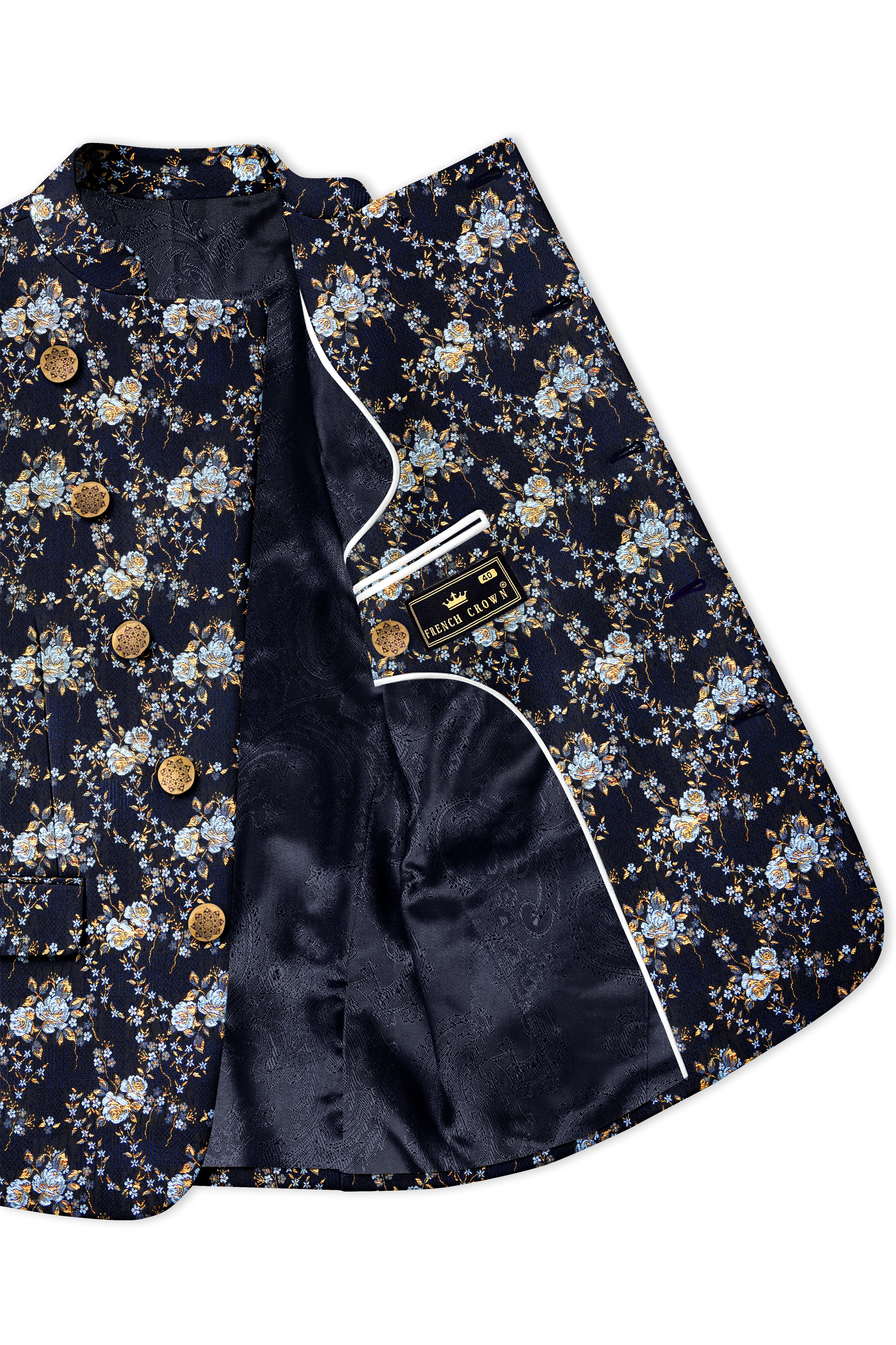 Storm Dust Floral Textured Cross Placket Bandhgala Designer Suit
