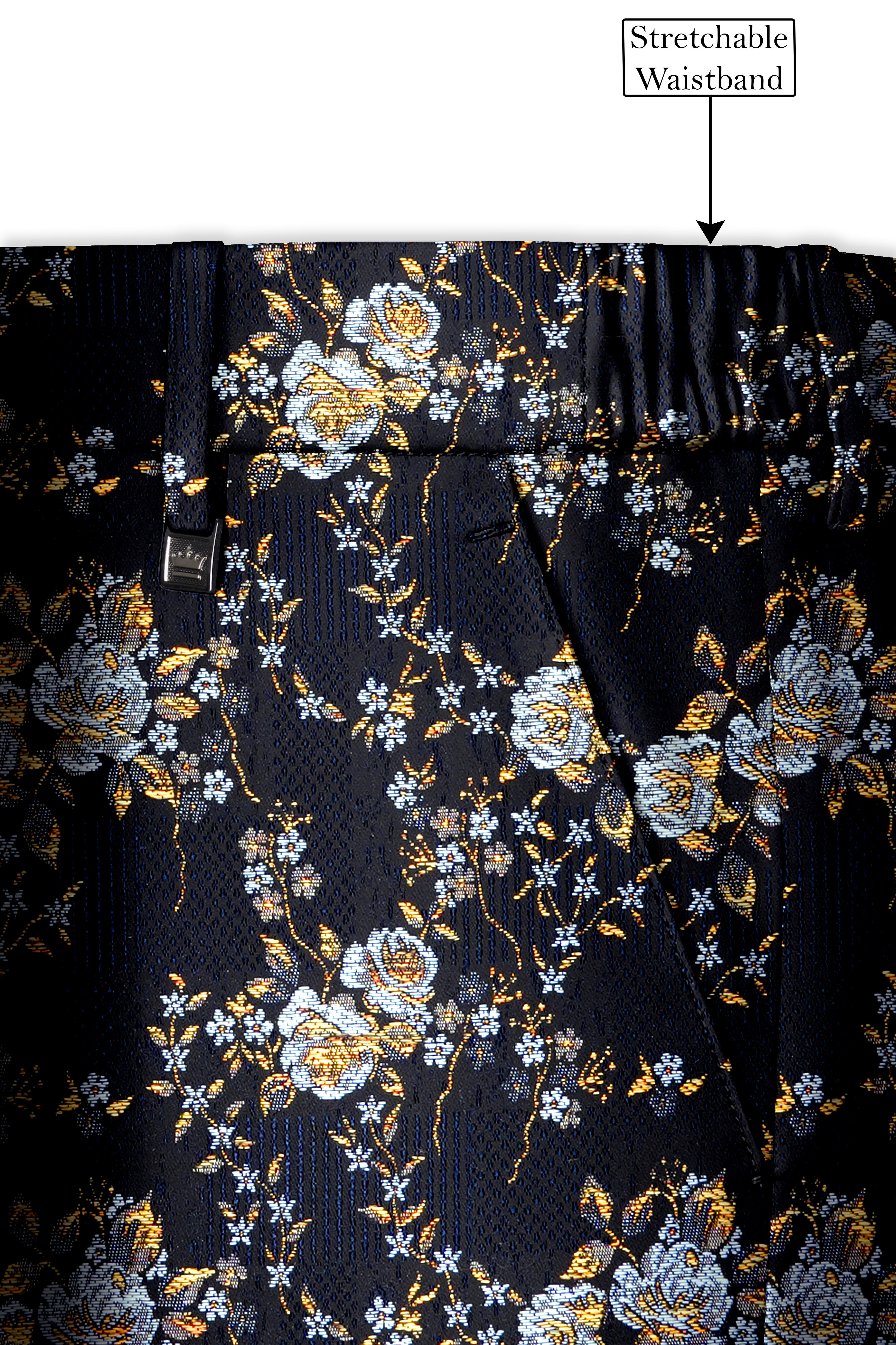 Chambray Blue with White Rose & Lily Textured Cross Placket Bandhgala Designer Suit