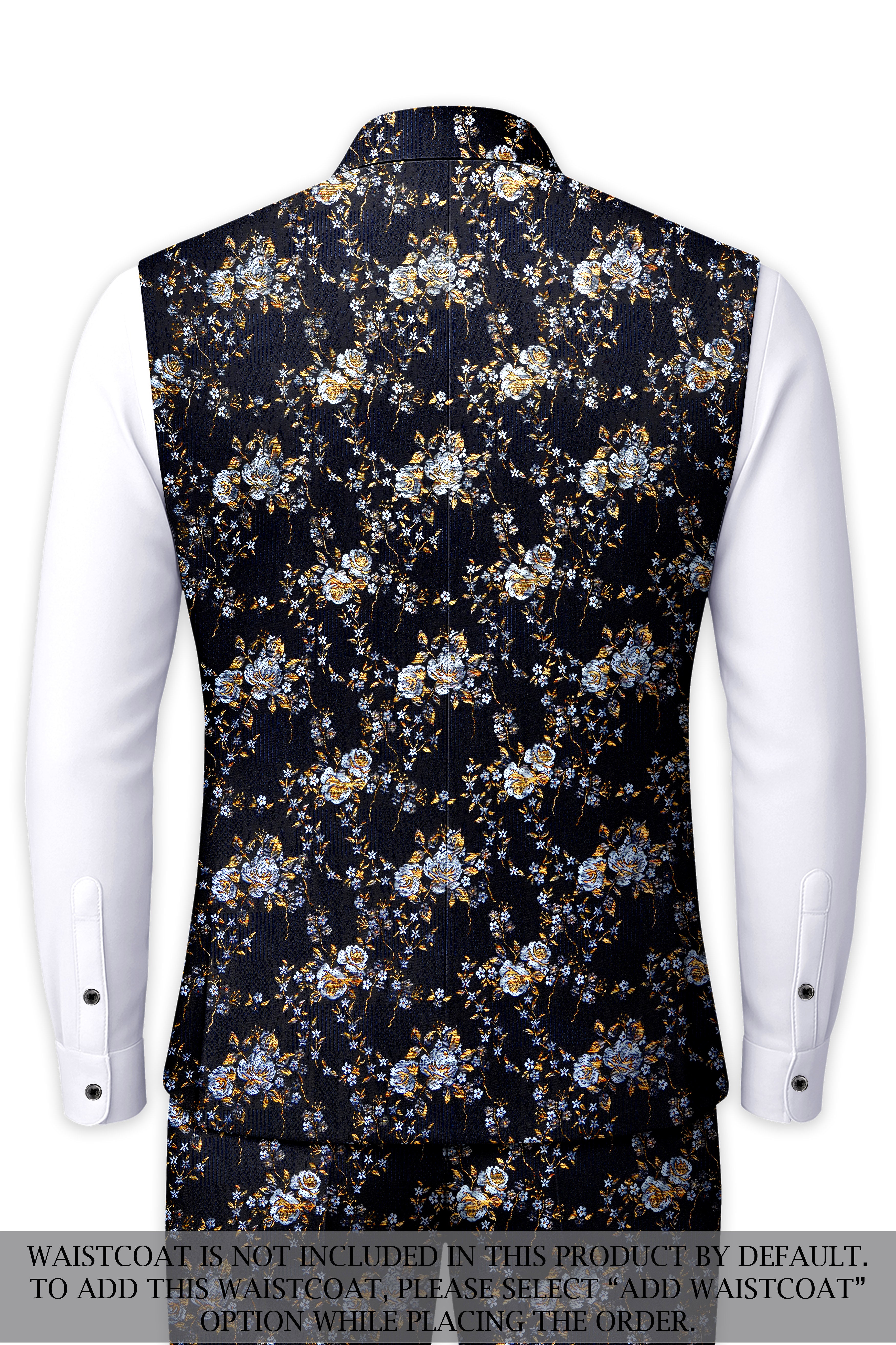 Chambray Blue with White Rose & Lily Textured Cross Placket Bandhgala Designer Suit