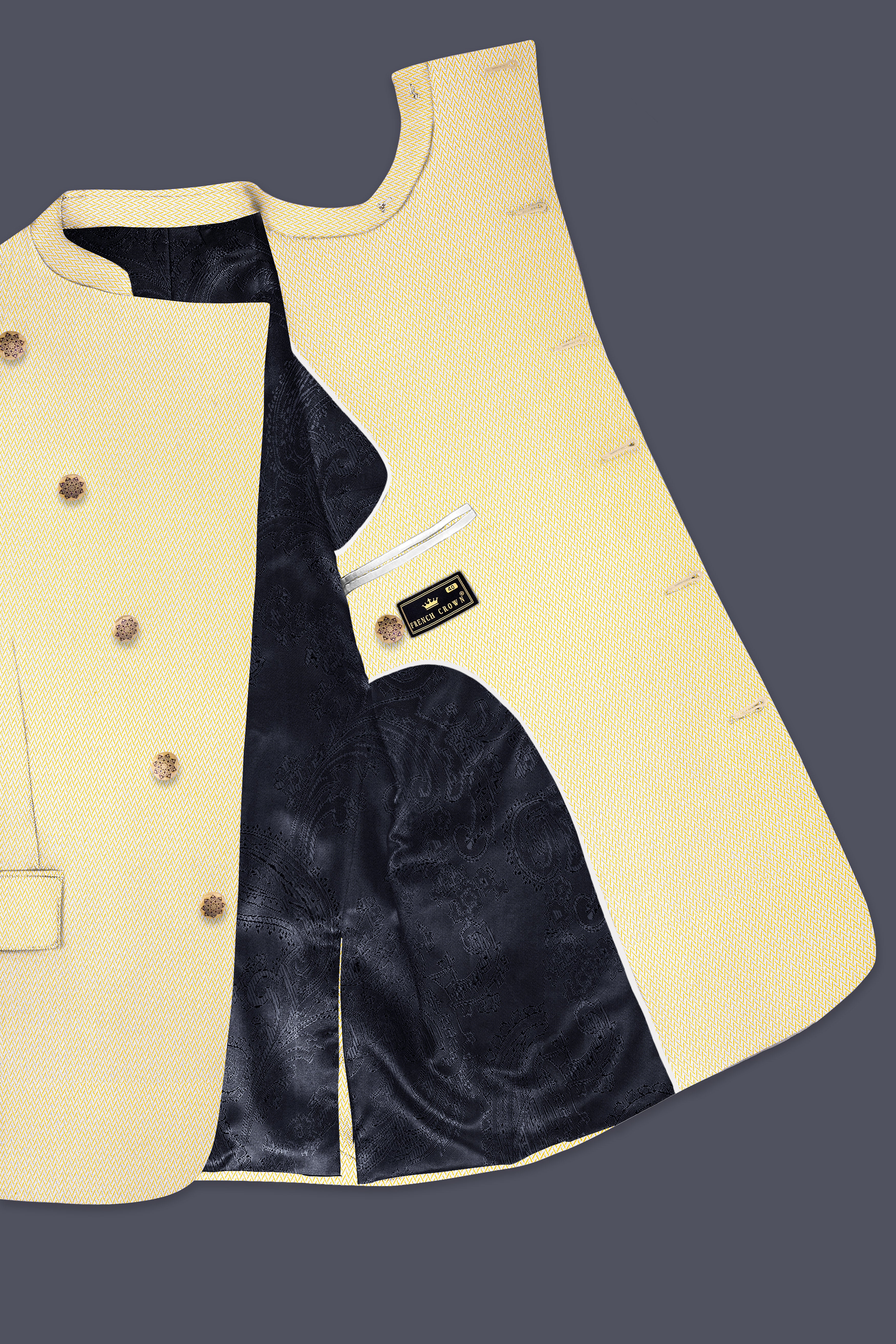 Cashmere Chevron Textured Cross Placket Bandhgala Designer Suit