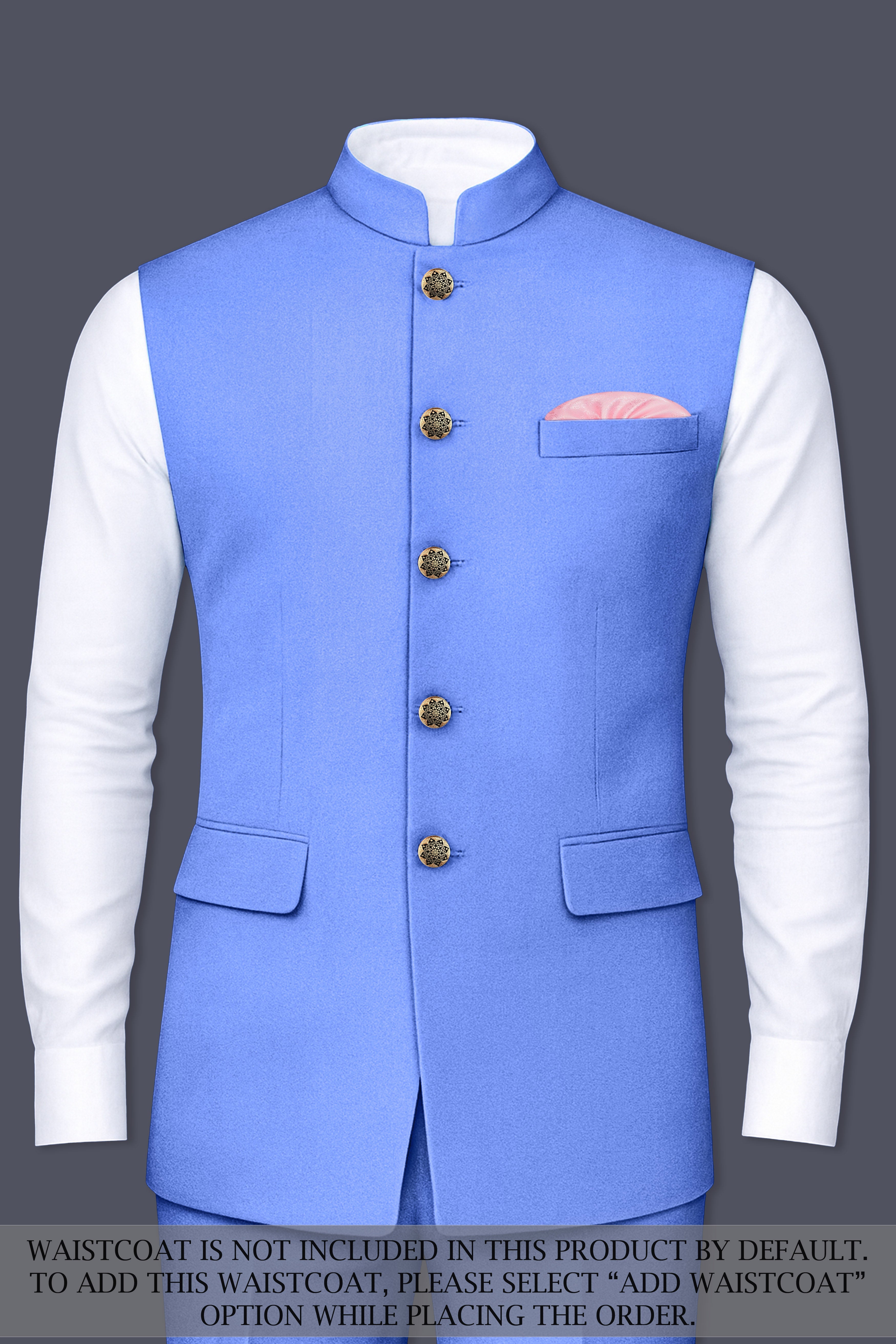 Mariner Blue velvet Cross Placket Bandhgala Designer Suit