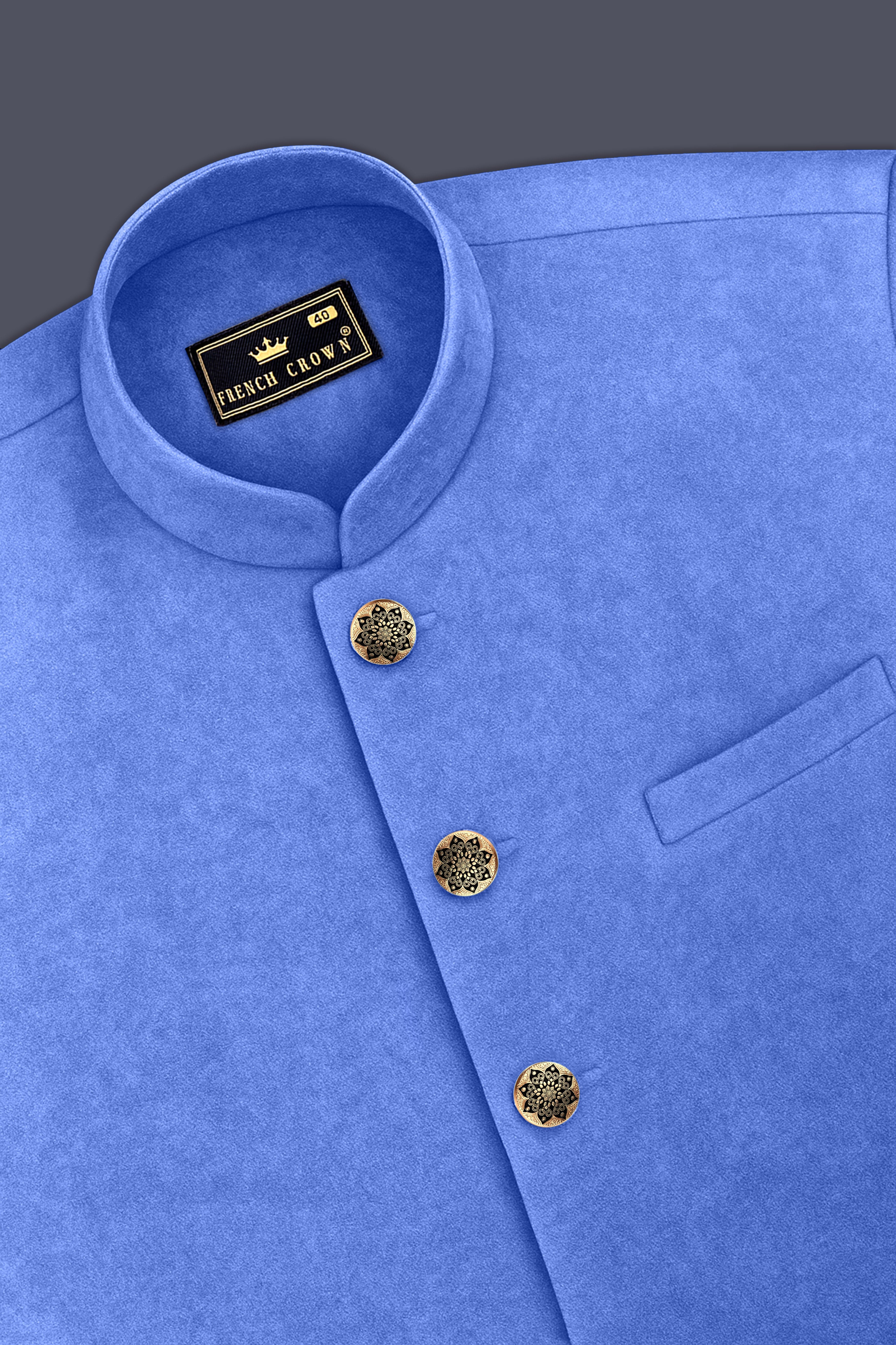 Mariner Blue velvet Cross Placket Bandhgala Designer Suit