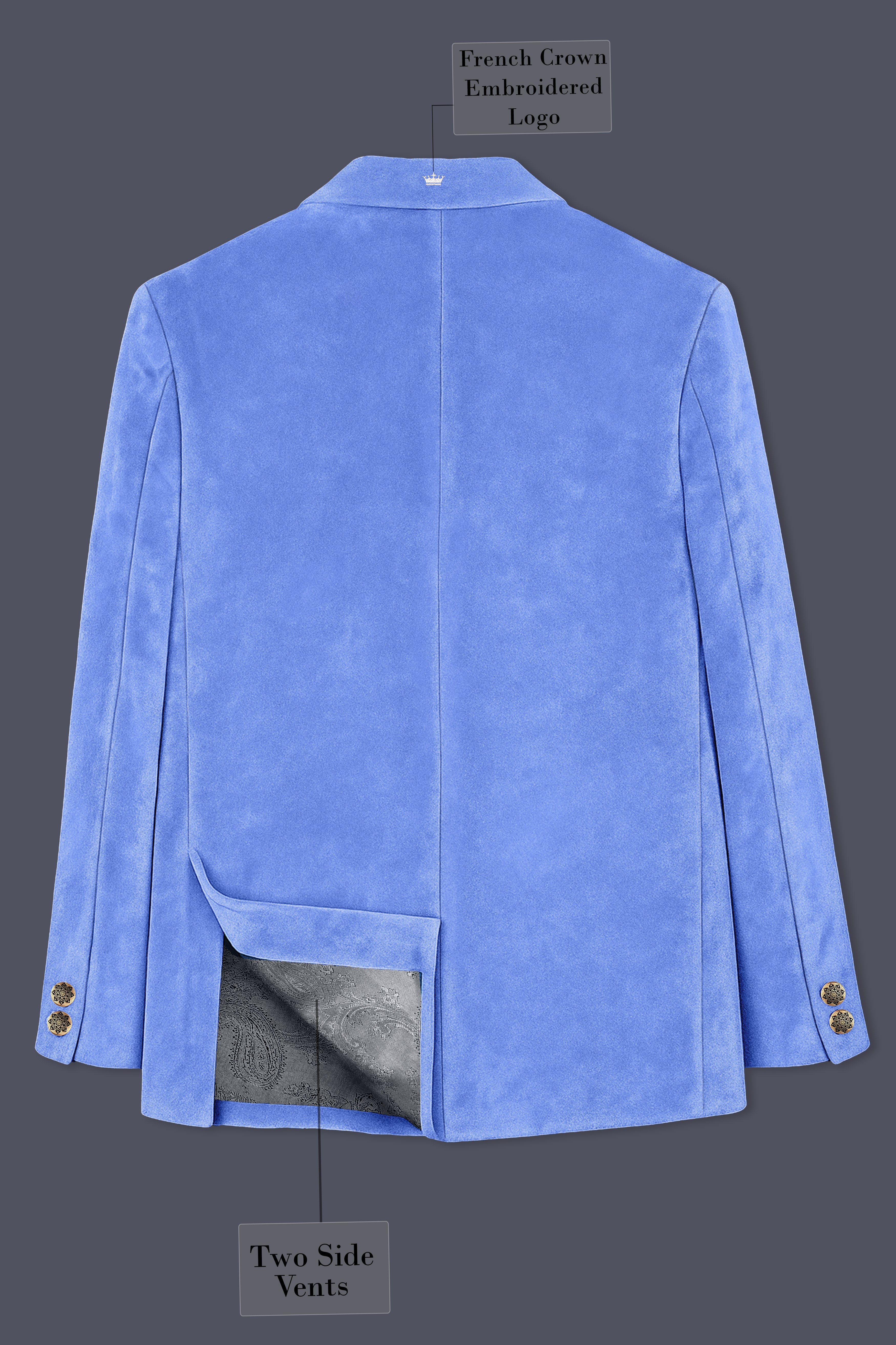 Mariner Blue velvet Cross Placket Bandhgala Designer Suit