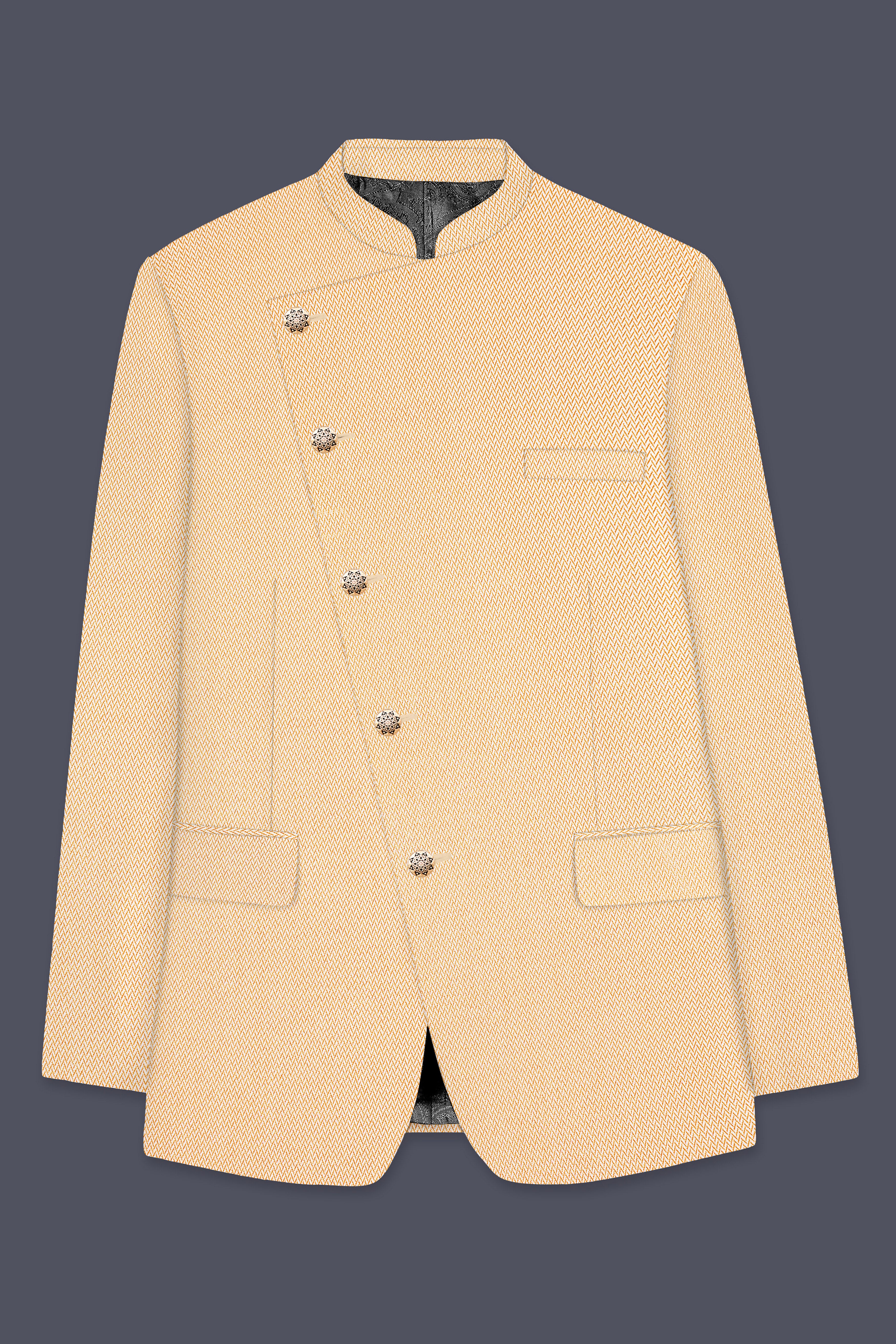 Maize Chevron Textured Cross Placket Bandhgala Designer Suit