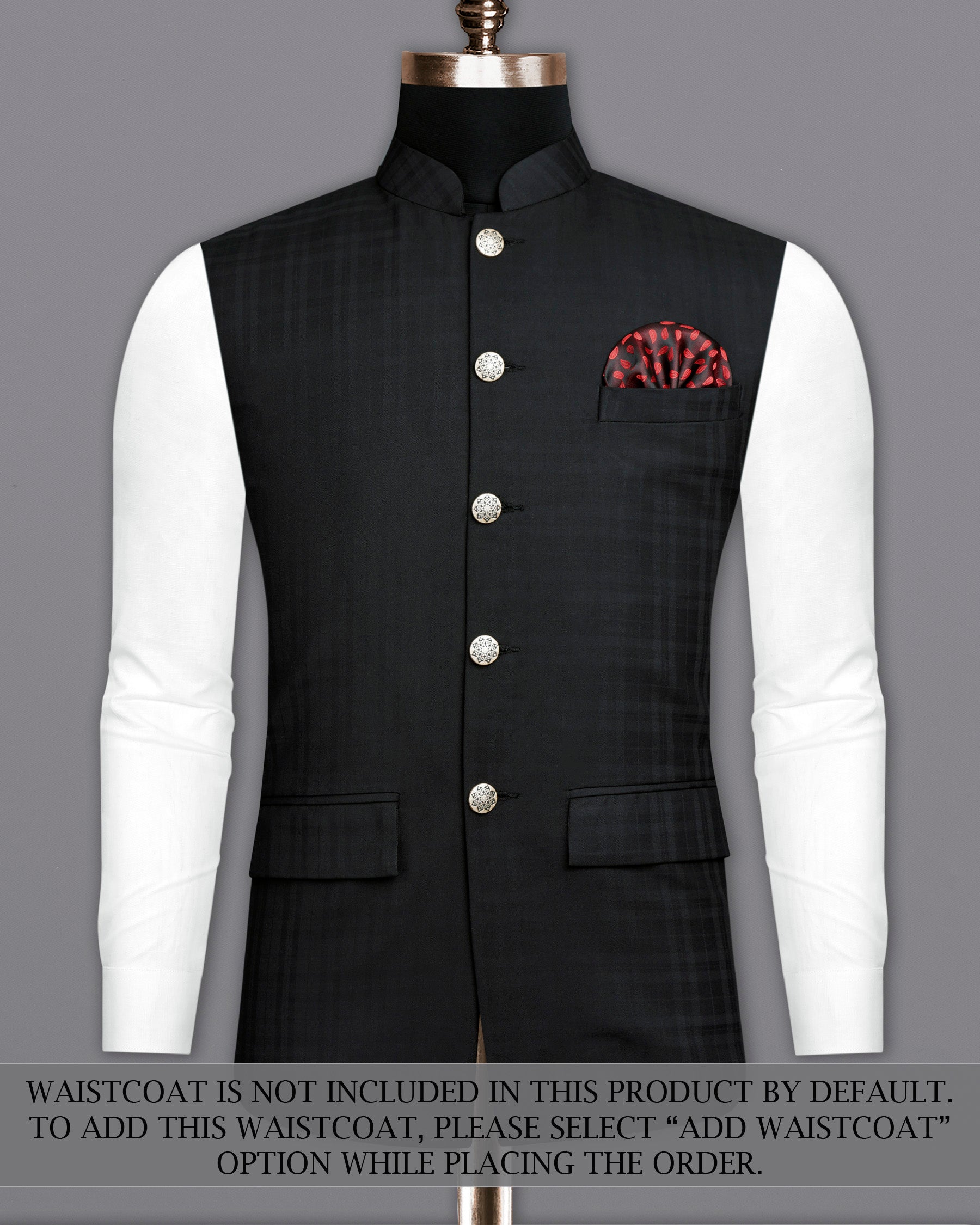 Jade Black Subtle Plaid Bandhgala Suit