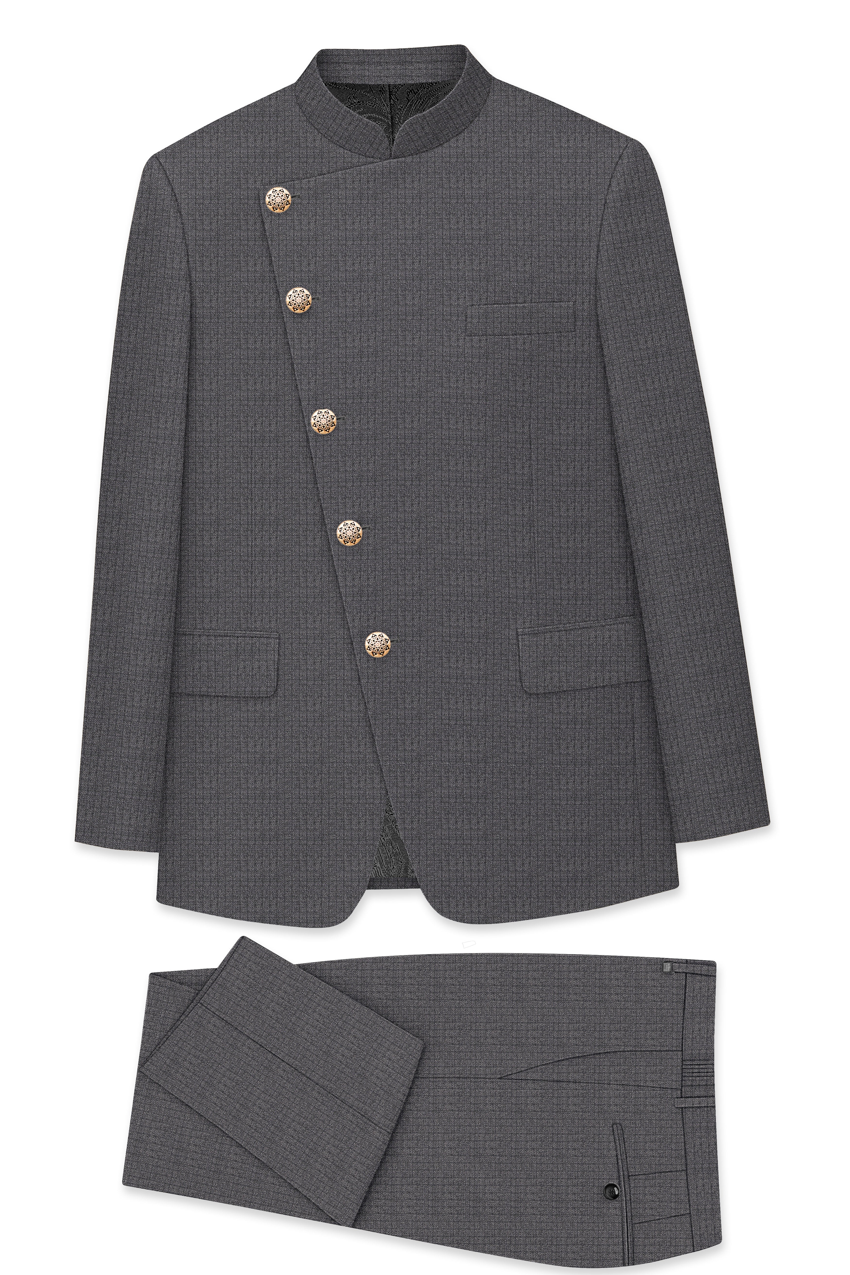 Vampire Gray Cross Placket Bandhgala Suit