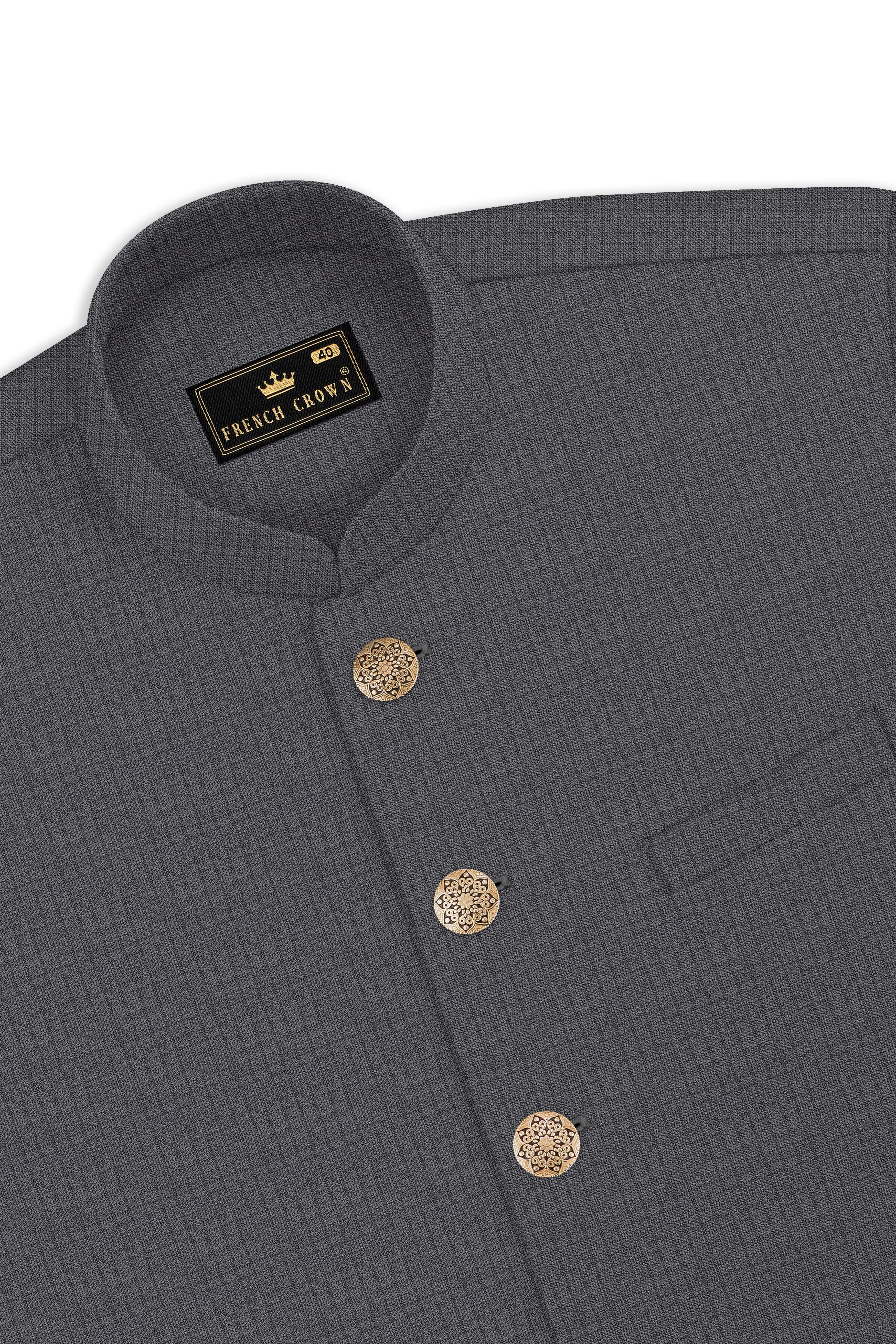Vampire Gray Cross Placket Bandhgala Suit