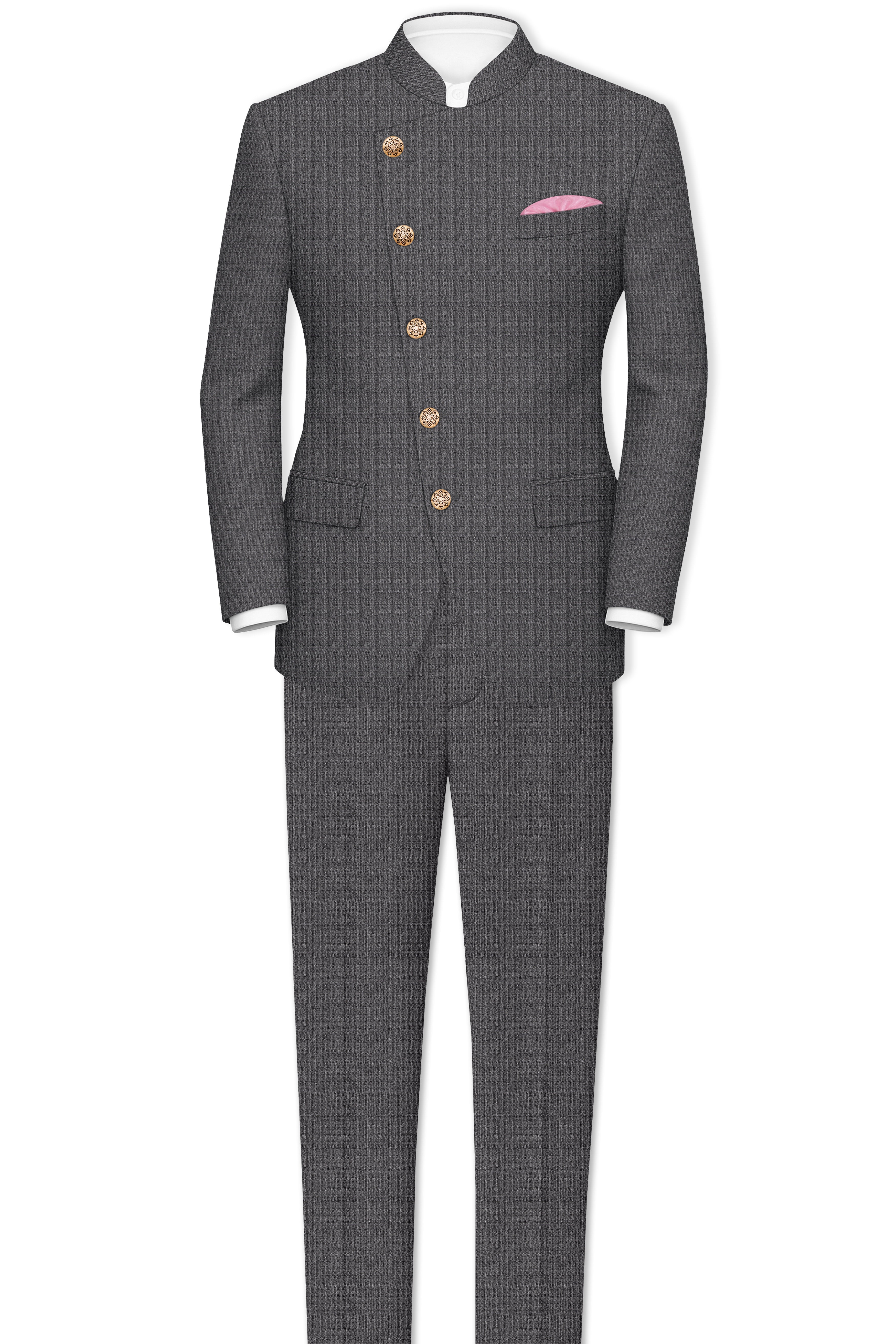 Vampire Gray Cross Placket Bandhgala Suit
