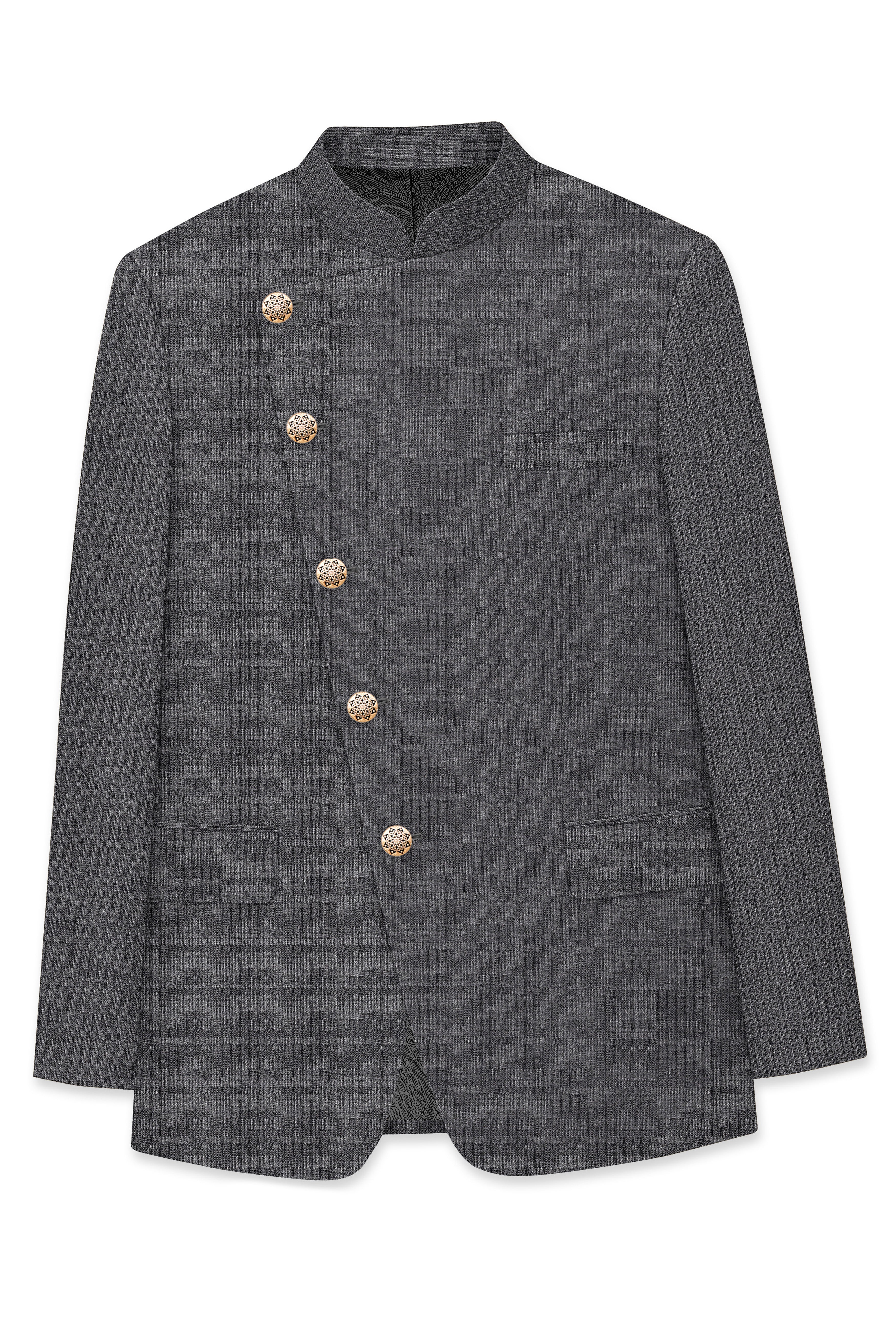 Vampire Gray Cross Placket Bandhgala Suit