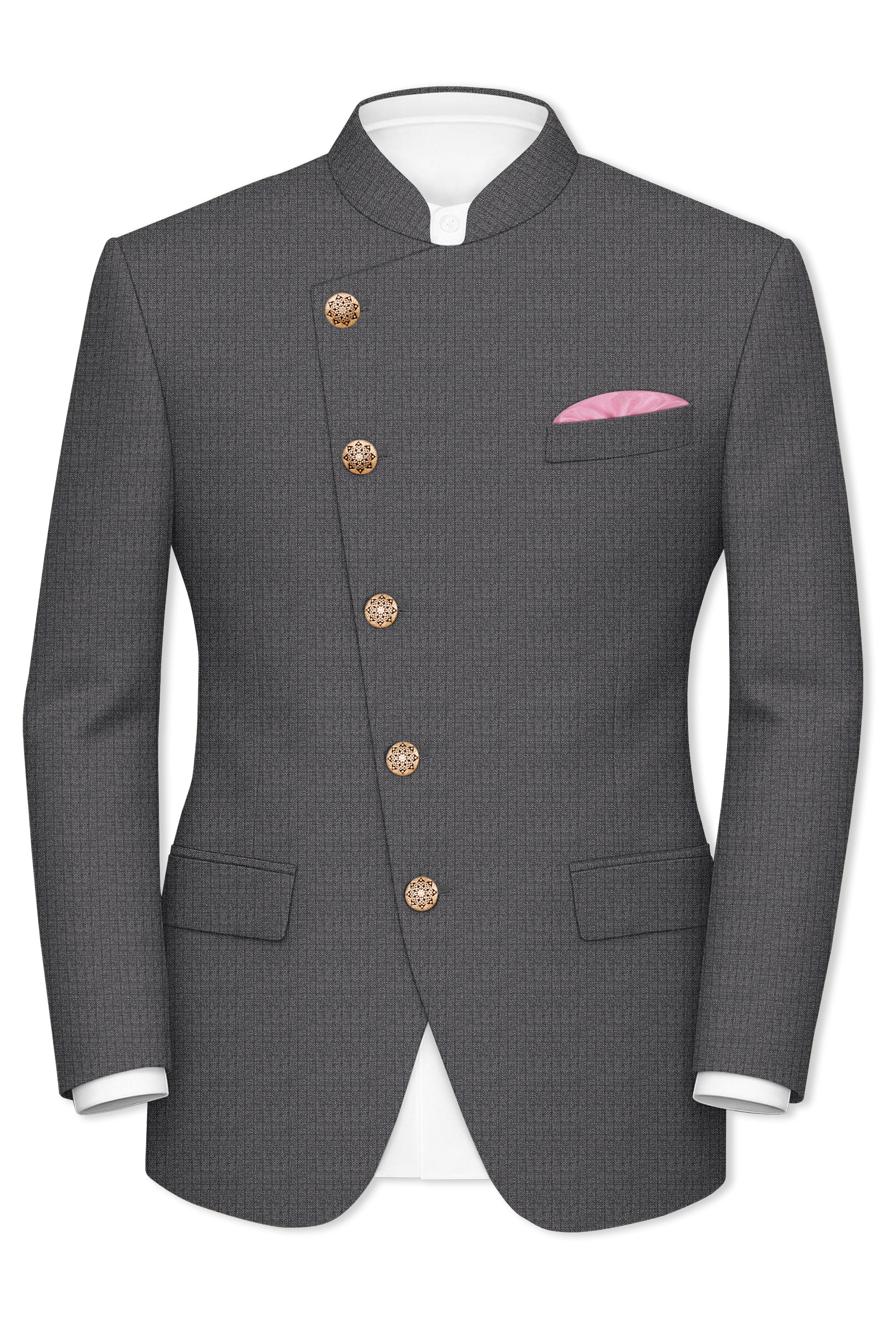 Vampire Gray Cross Placket Bandhgala Suit