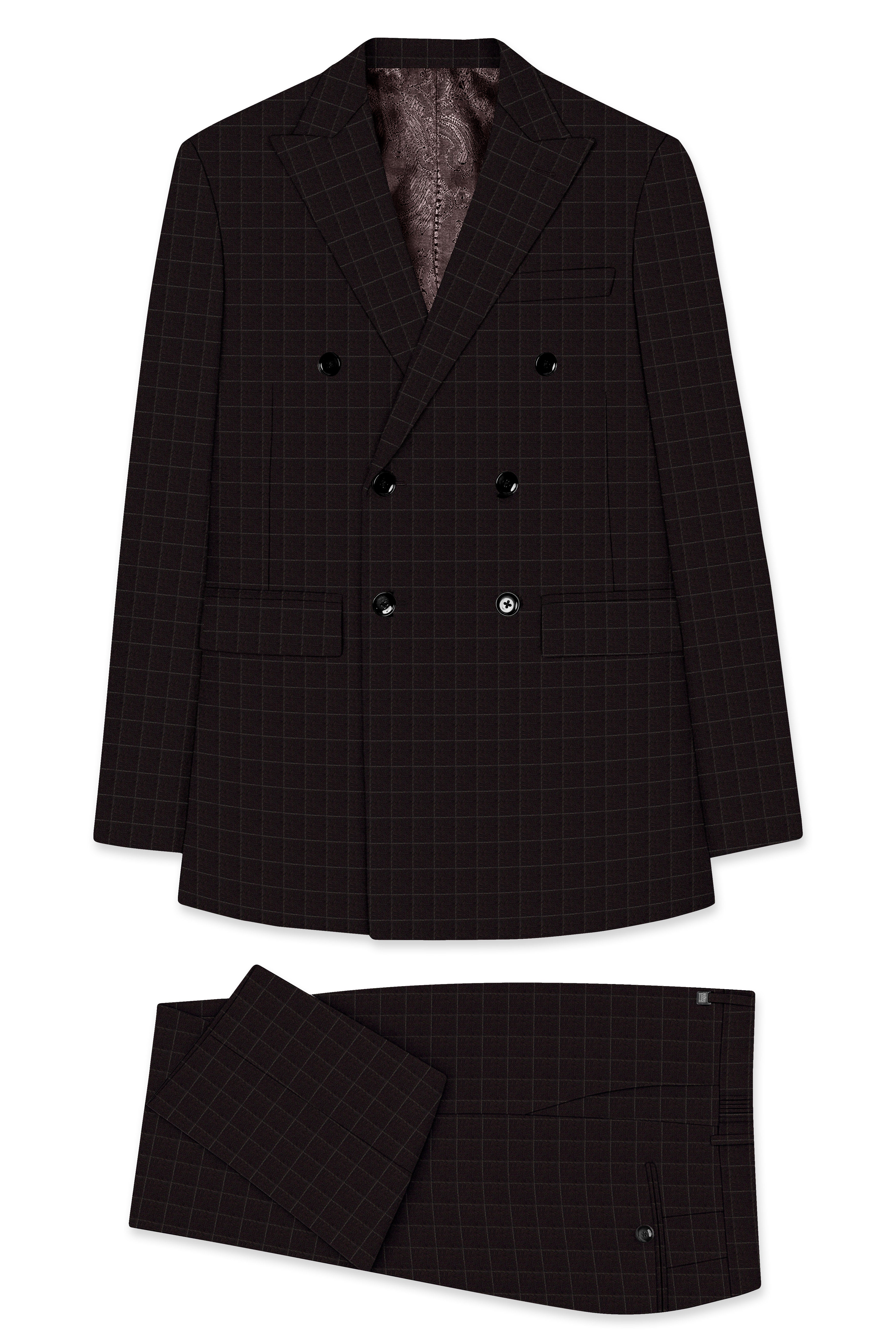 Thunder Brown windowpane Double Breasted Suit