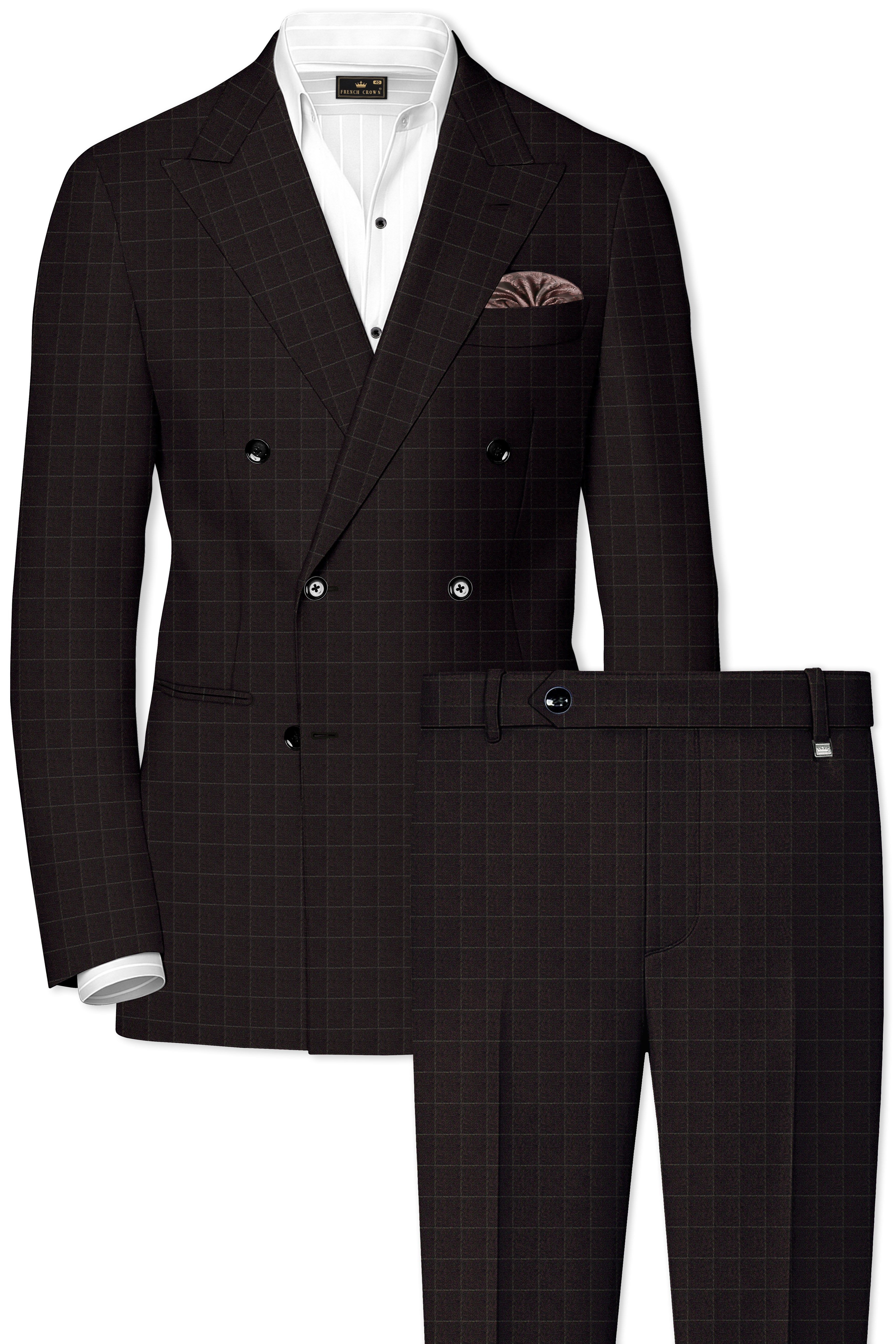 Thunder Brown windowpane Double Breasted Suit