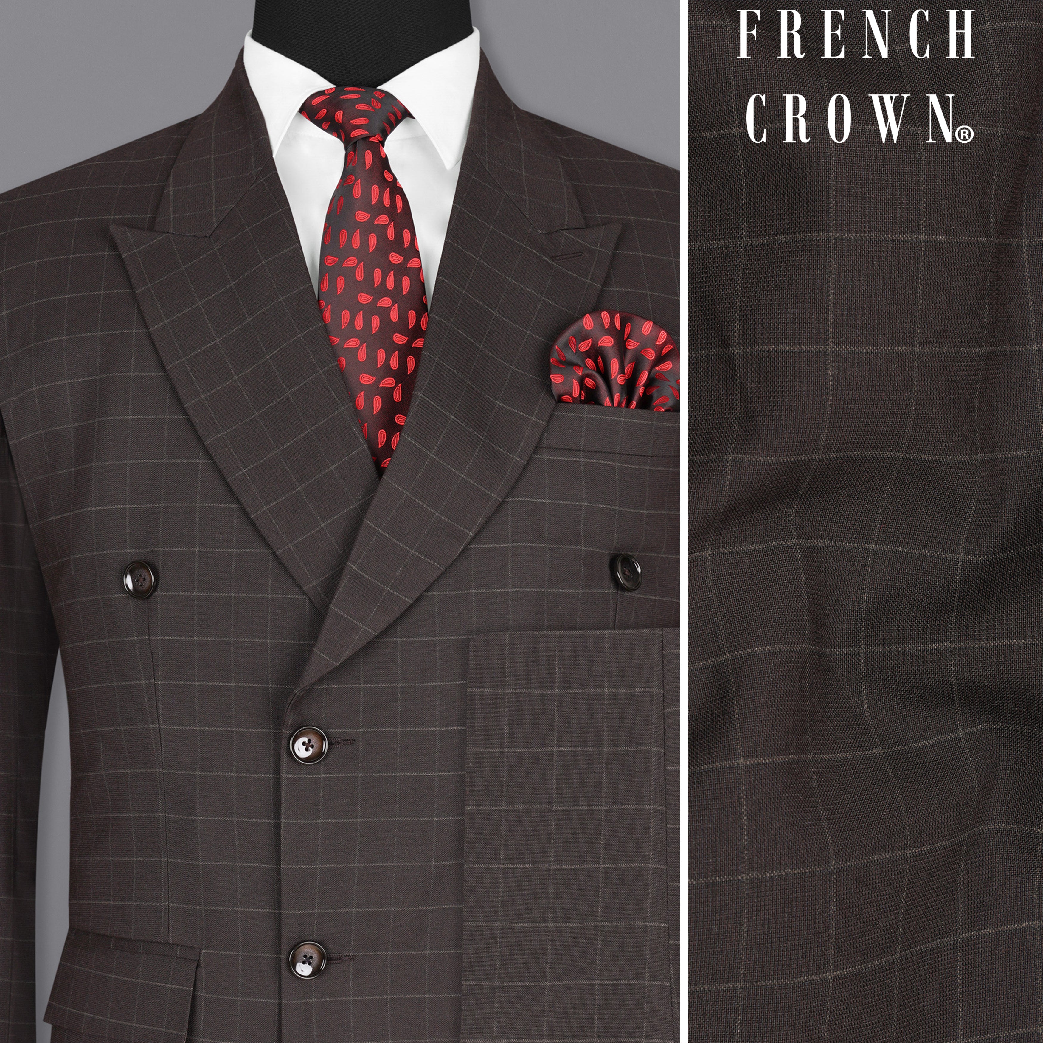 Thunder Brown windowpane Double Breasted Suit